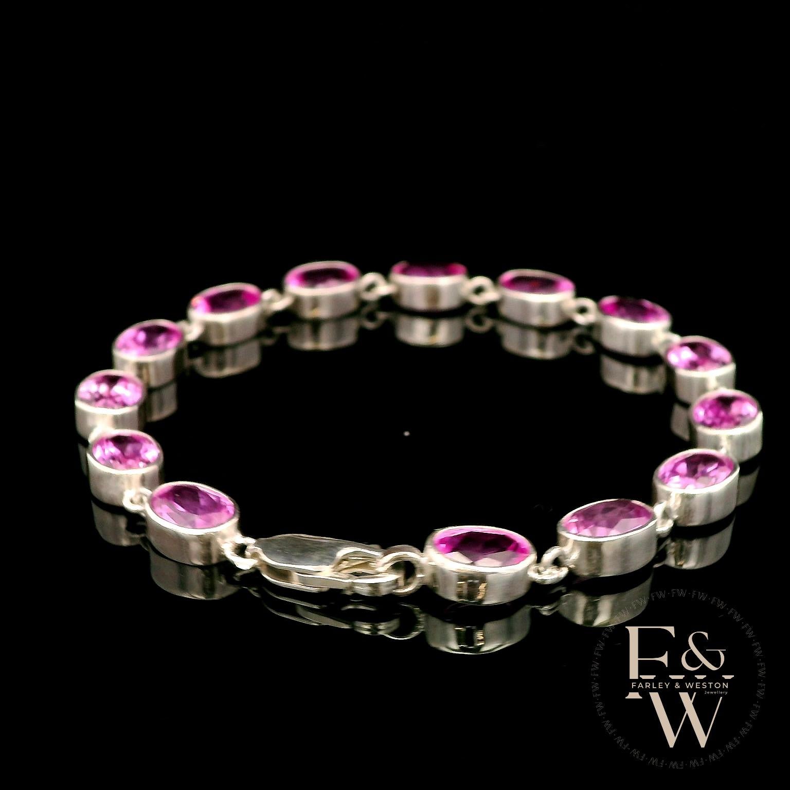 Sterling Silver Oval Pink Topaz Bracelet