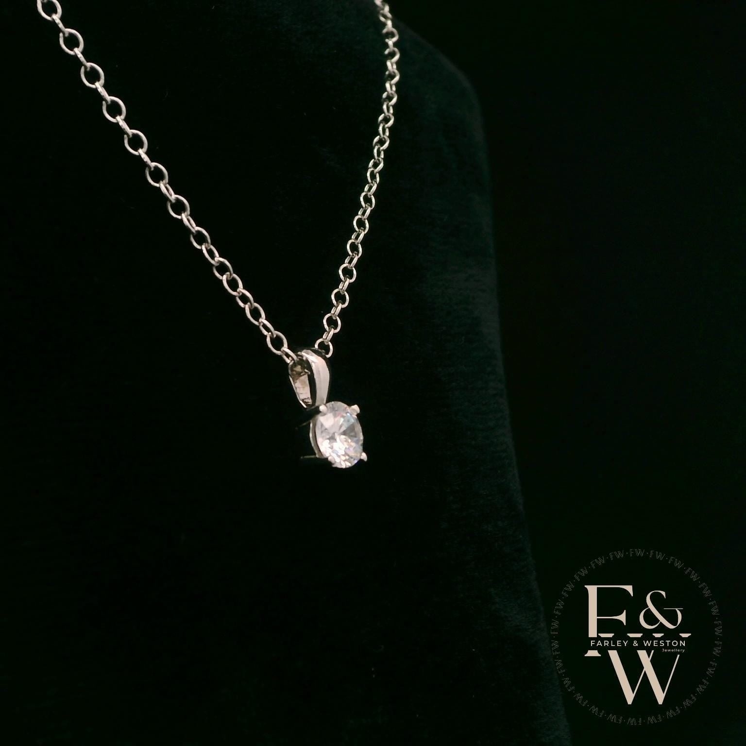9ct White Gold & Solitaire Moissanite Pendant