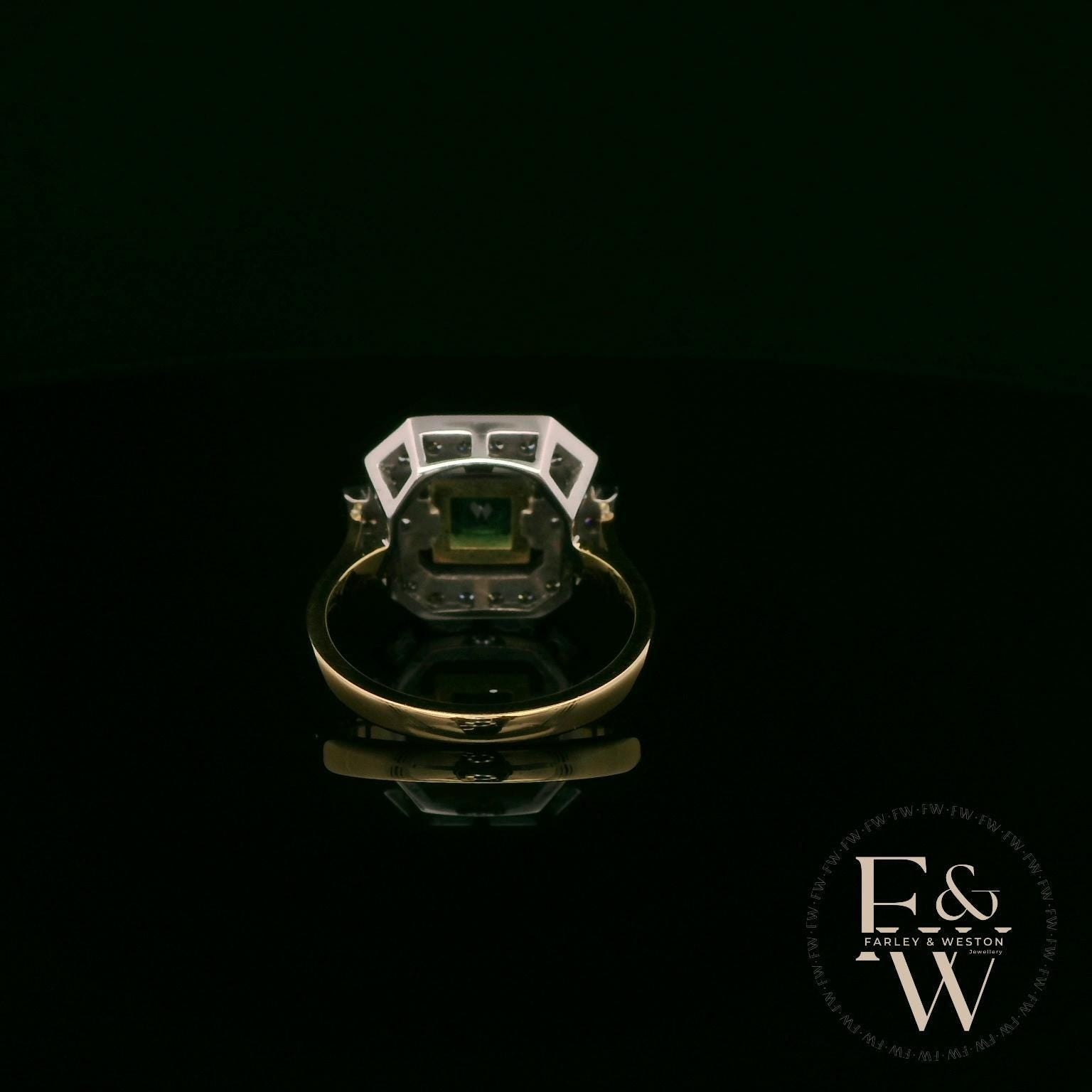 18ct White and Yellow Gold Princess-Cut Emerald & Diamond Vintage Ring