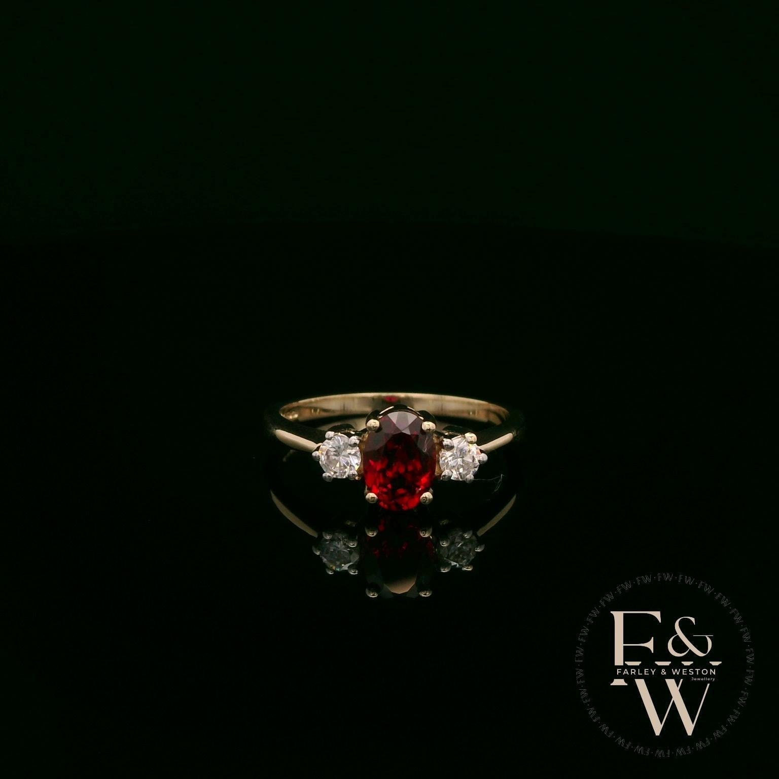 Lab Grown Ruby and Diamond 9ct Yellow Trilogy Ring