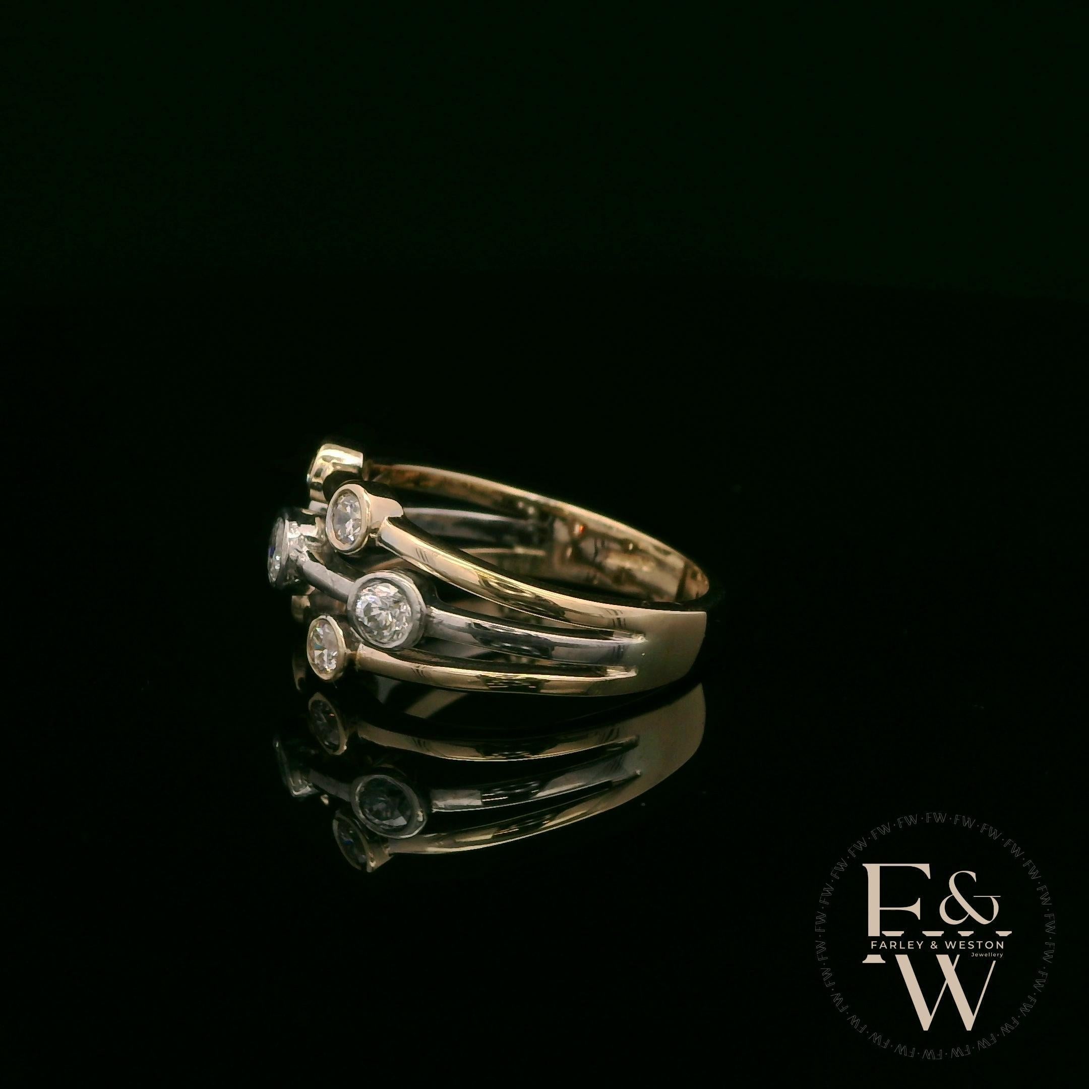 Diamond Unique 9ct Yellow and White Gold Raindance Ring