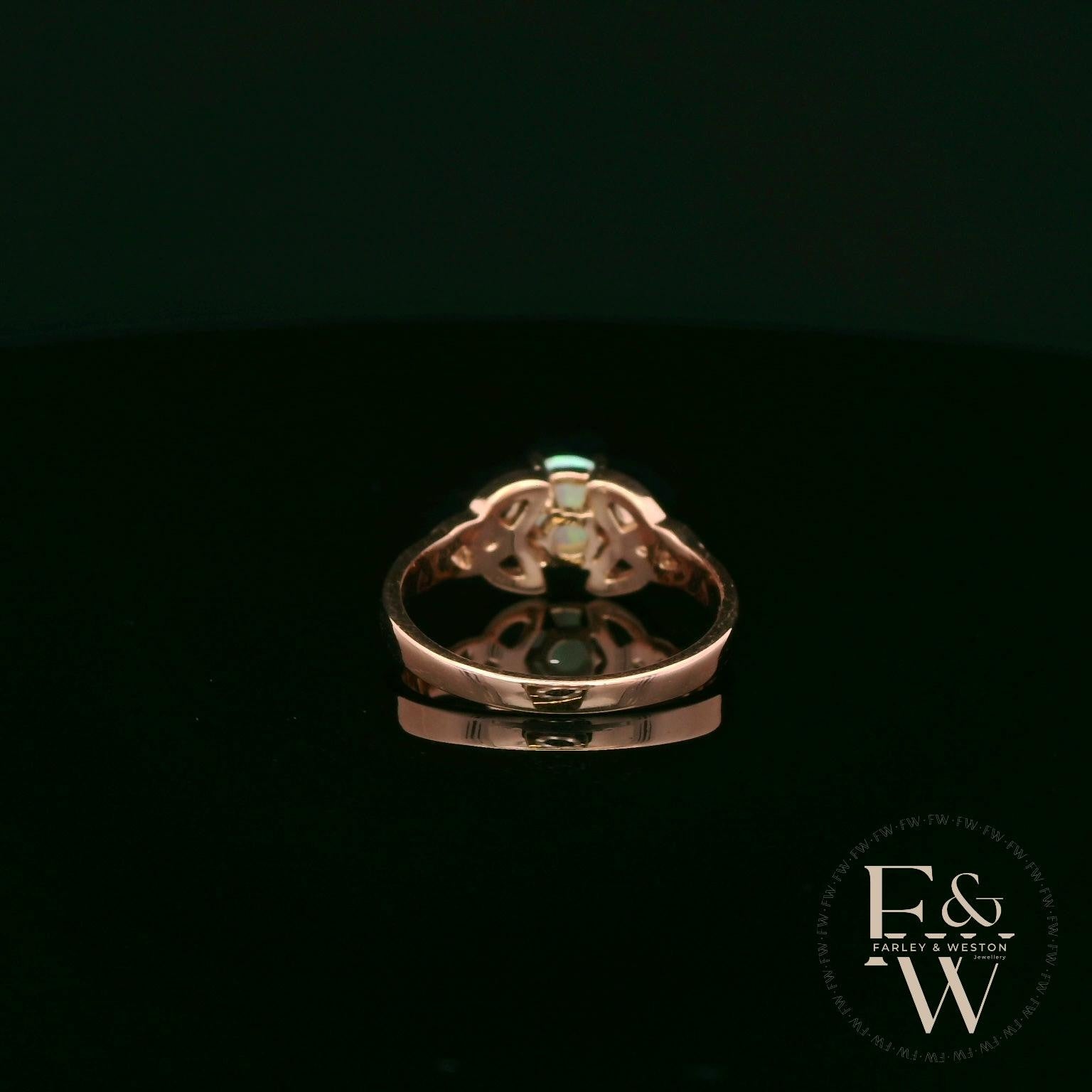 Celtic Patterned 9ct Rose Gold Cultured Opal Single Stone Ring