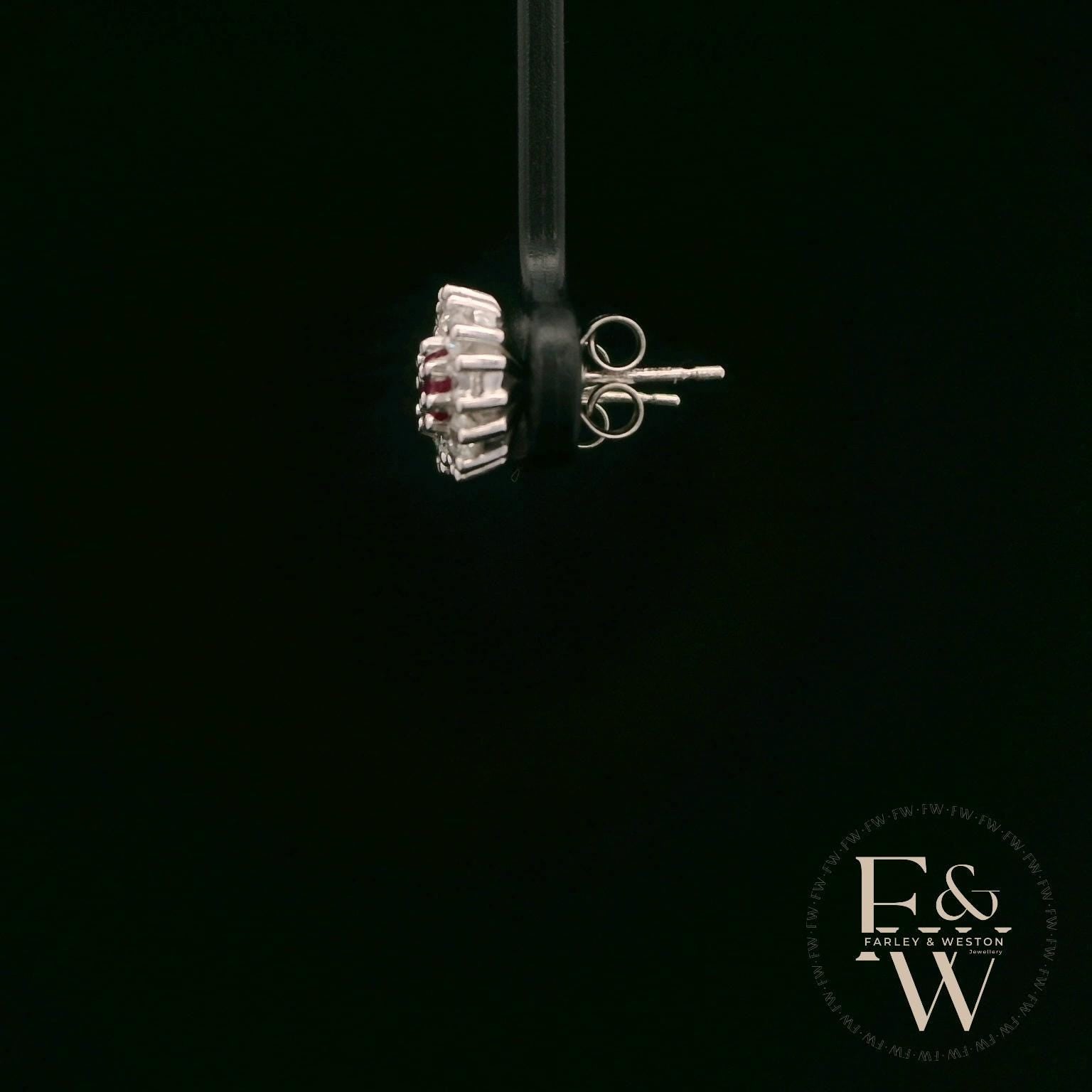 18ct White Gold Round-Cut Ruby & Diamond Studs