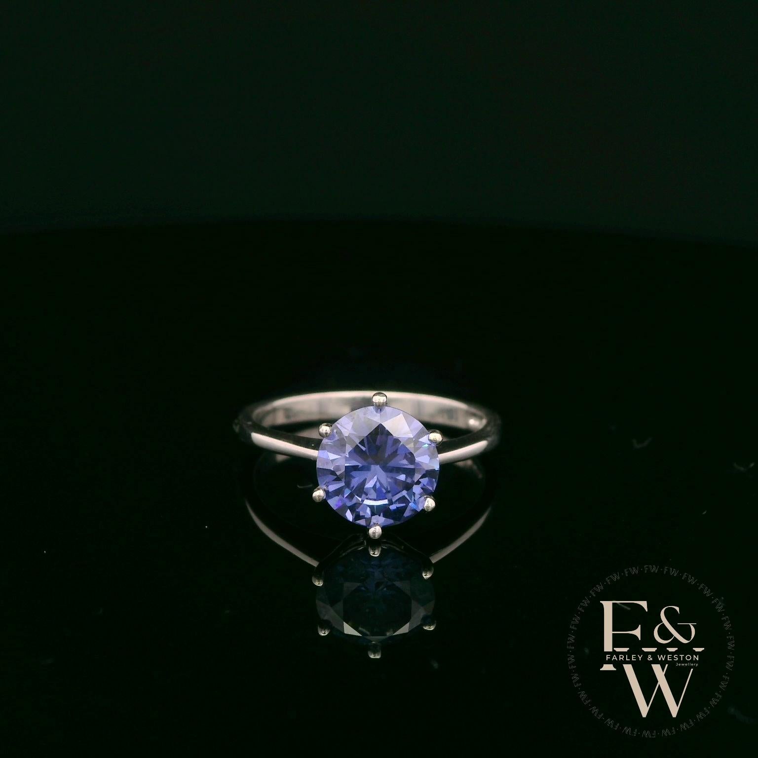 Tanzanite CZ Solitaire 9ct White Gold Ring