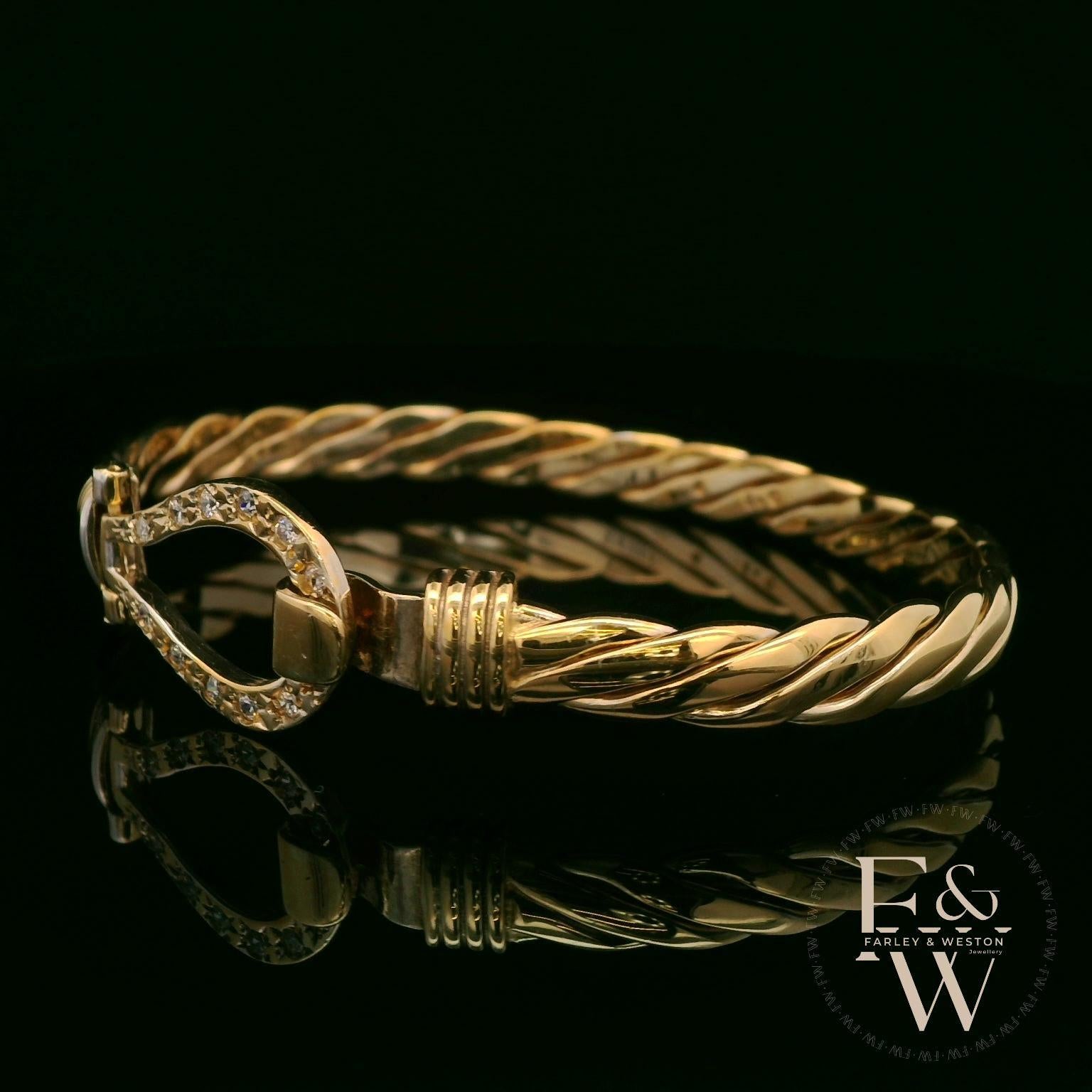 Twist Bangle Handmade Stone set 9ct Gold 15g UK Hallmarked