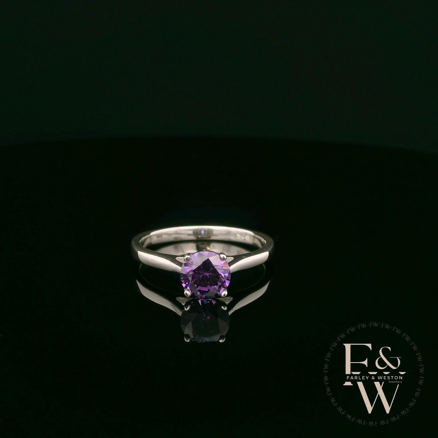Solitaire Amethyst & Silver Engagement Ring