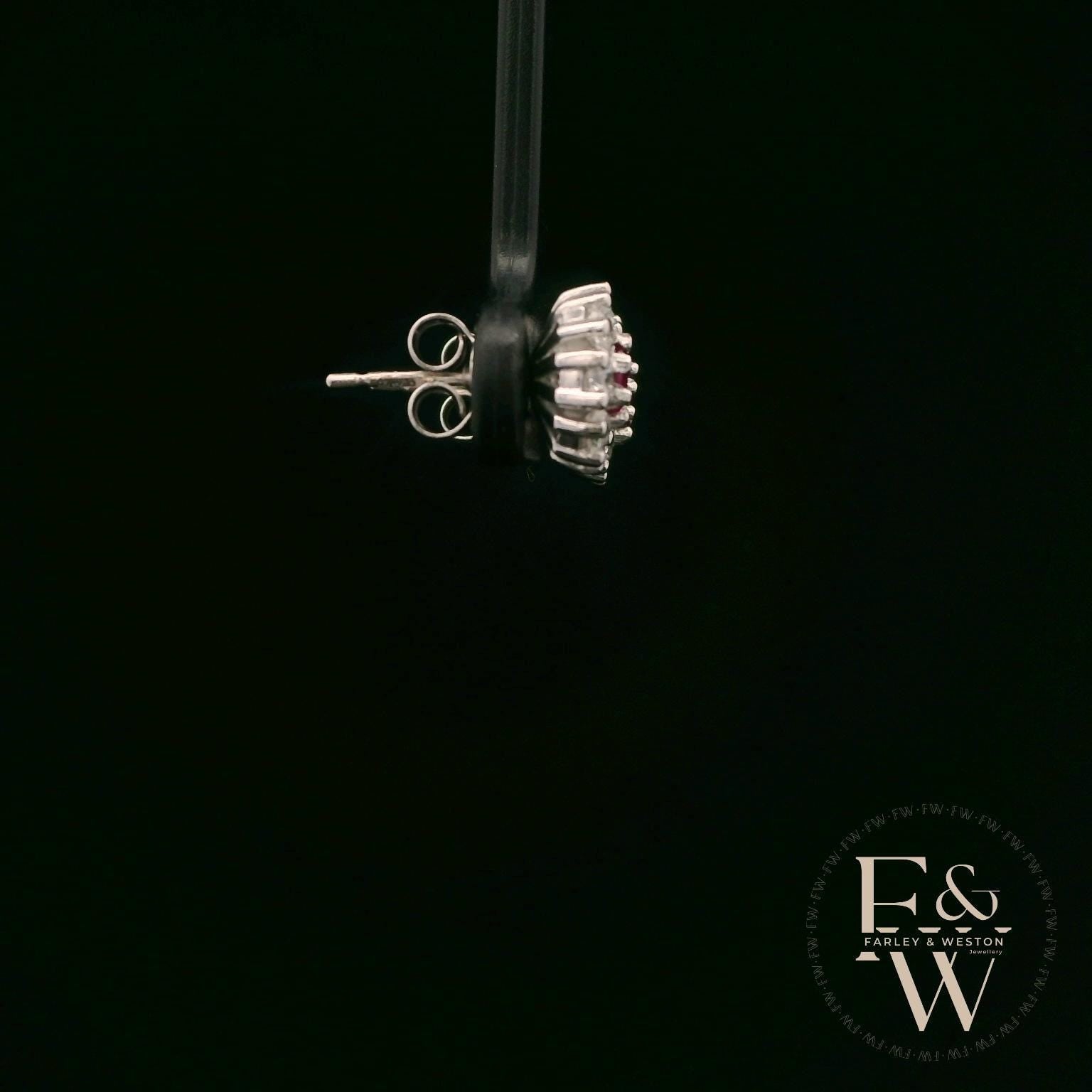 18ct White Gold Round-Cut Ruby & Diamond Studs