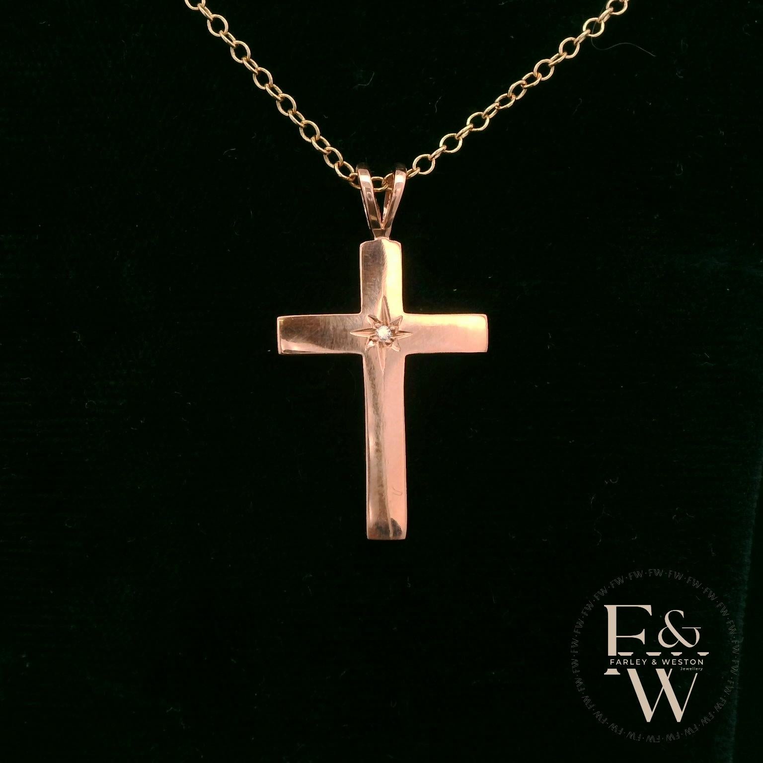9ct Rose Gold Diamond Set Cross Pendant