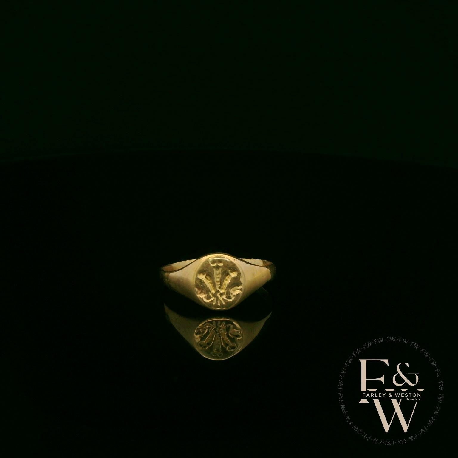 9ct Yellow Gold Welsh Feather Signet Ring