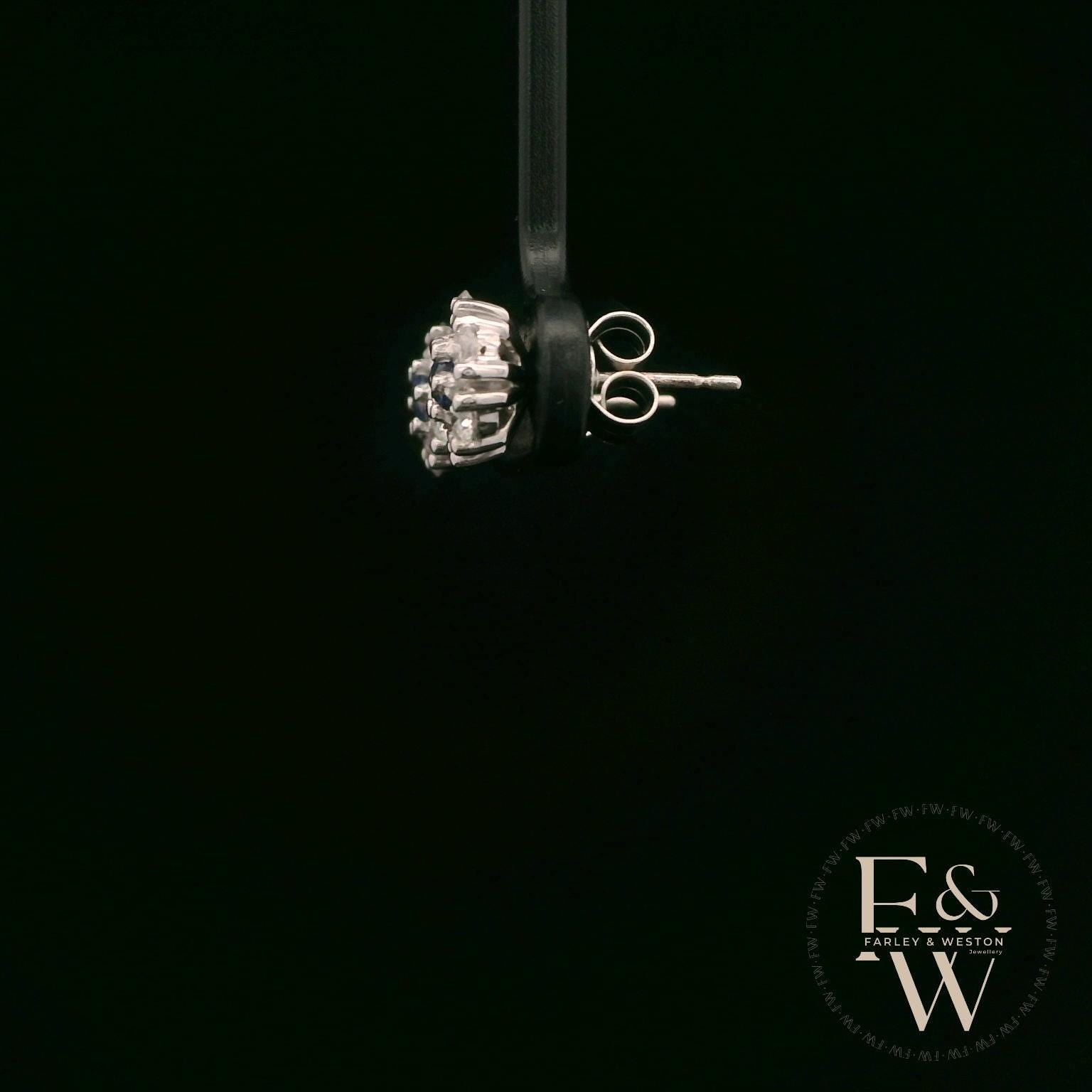 18ct White Gold Round-Cut Sapphire & Diamond Studs