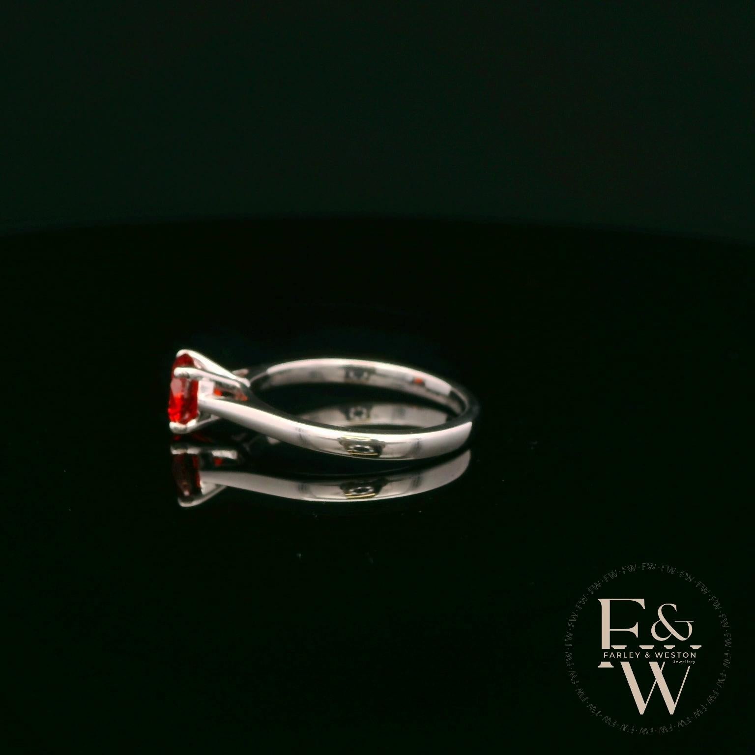 9ct White Gold Fire Opal CZ Solitaire Ring