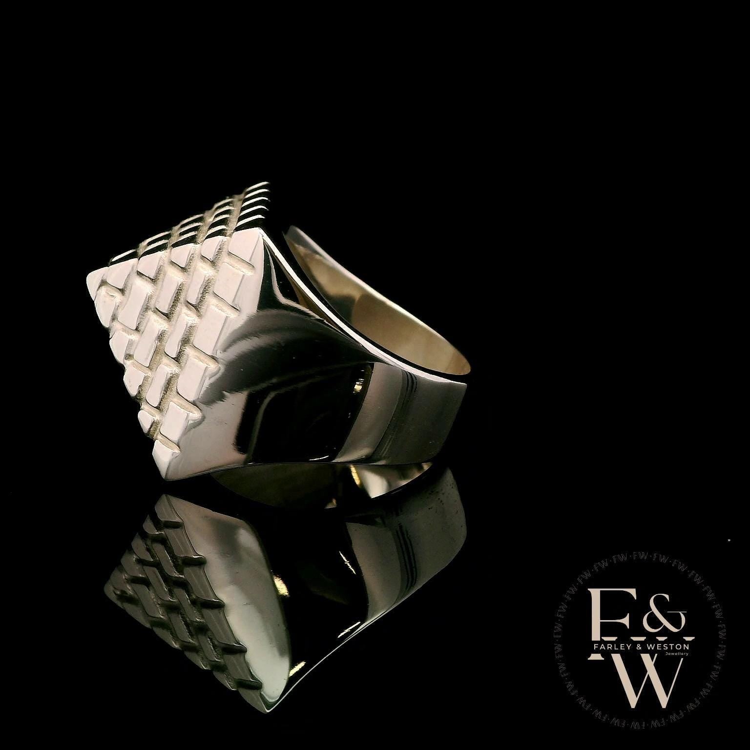 Heavy Silver Textured Pyramid Ring