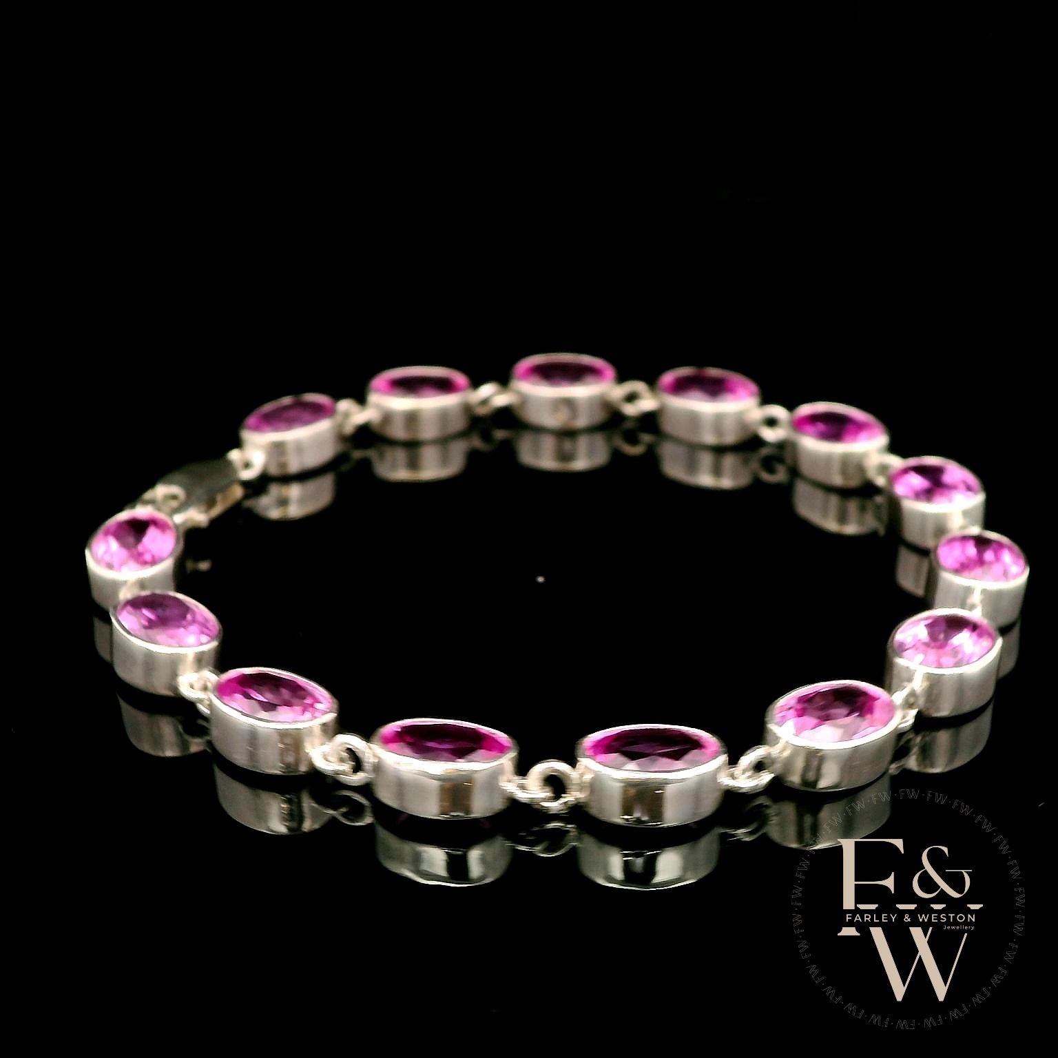 Sterling Silver Oval Pink Topaz Bracelet