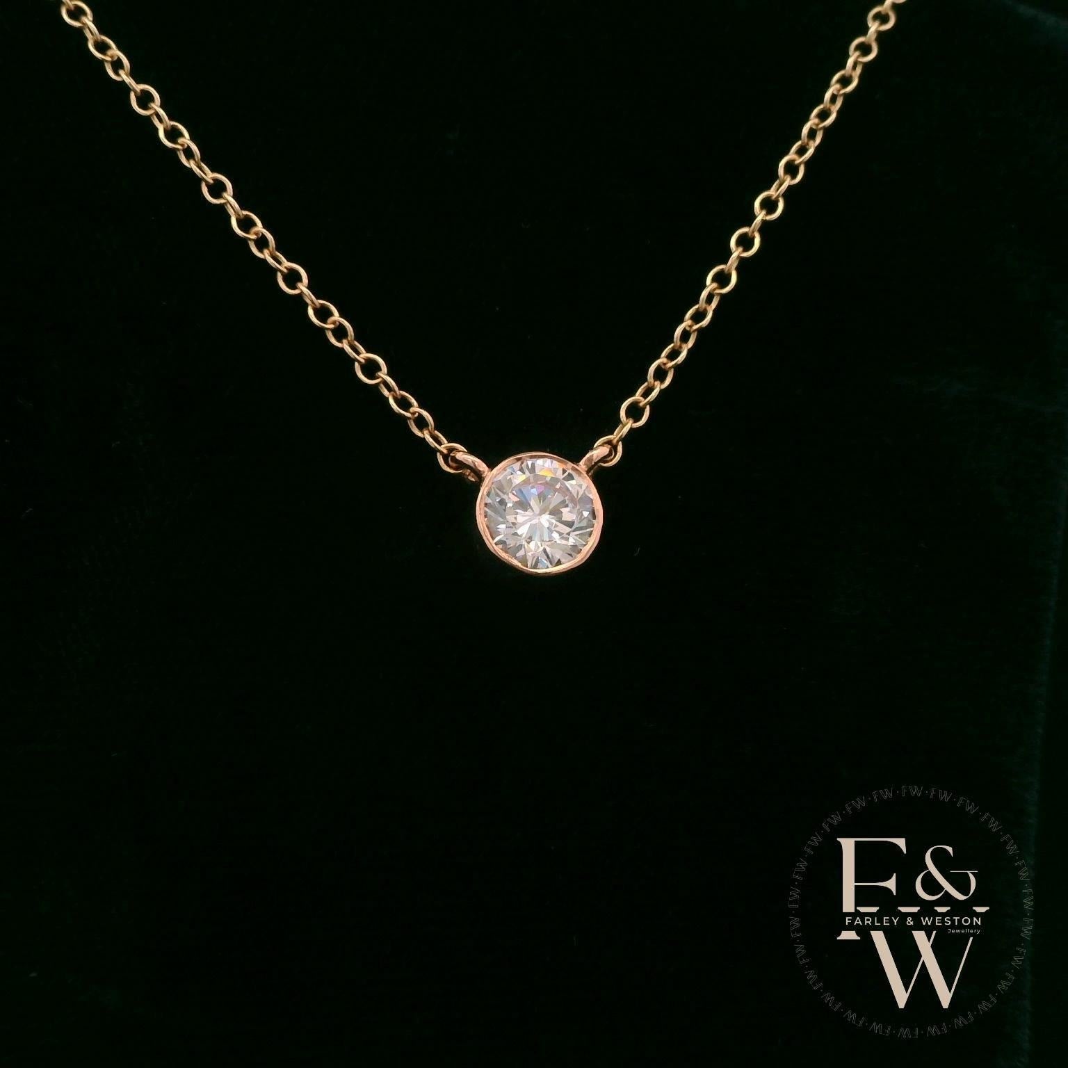 9ct Rose Gold Single Stone Moissanite Necklace