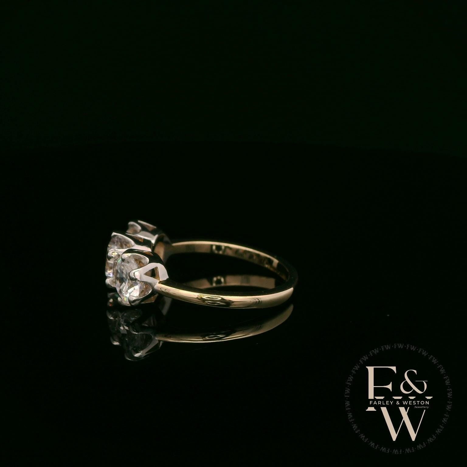 9ct Yellow Gold & Three Stone Moissanite Ring