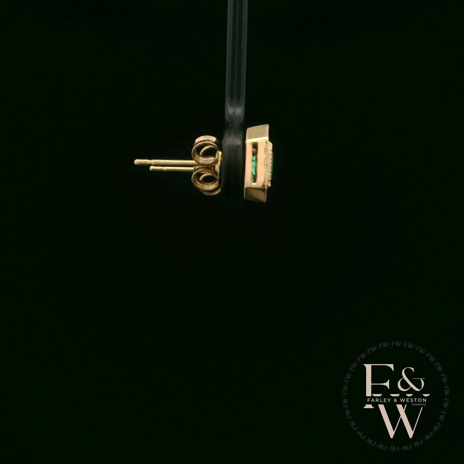 18ct Yellow Gold Emerald-Cut Emerald & Diamond Studs