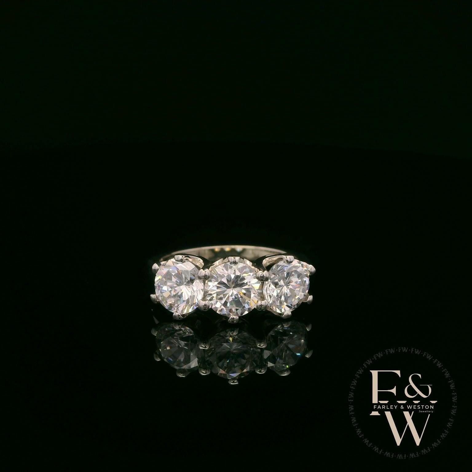 9ct White Gold & Three Stone Moissanite Ring