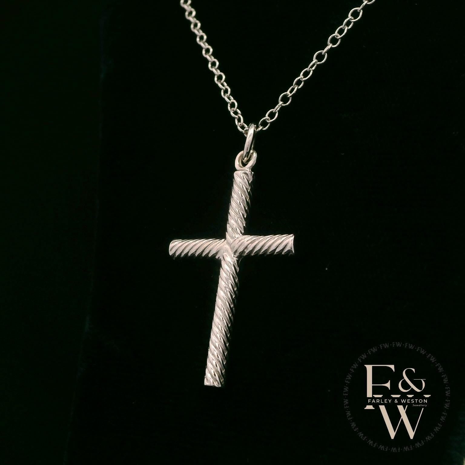 9ct White Gold Twisted-Cross Pendant