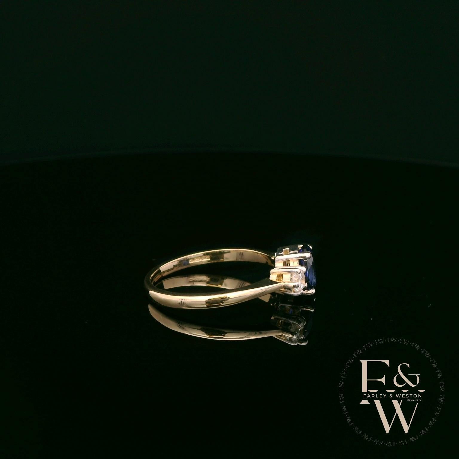 Lab Grown Sapphire and Diamond 9ct Yellow Trilogy Ring