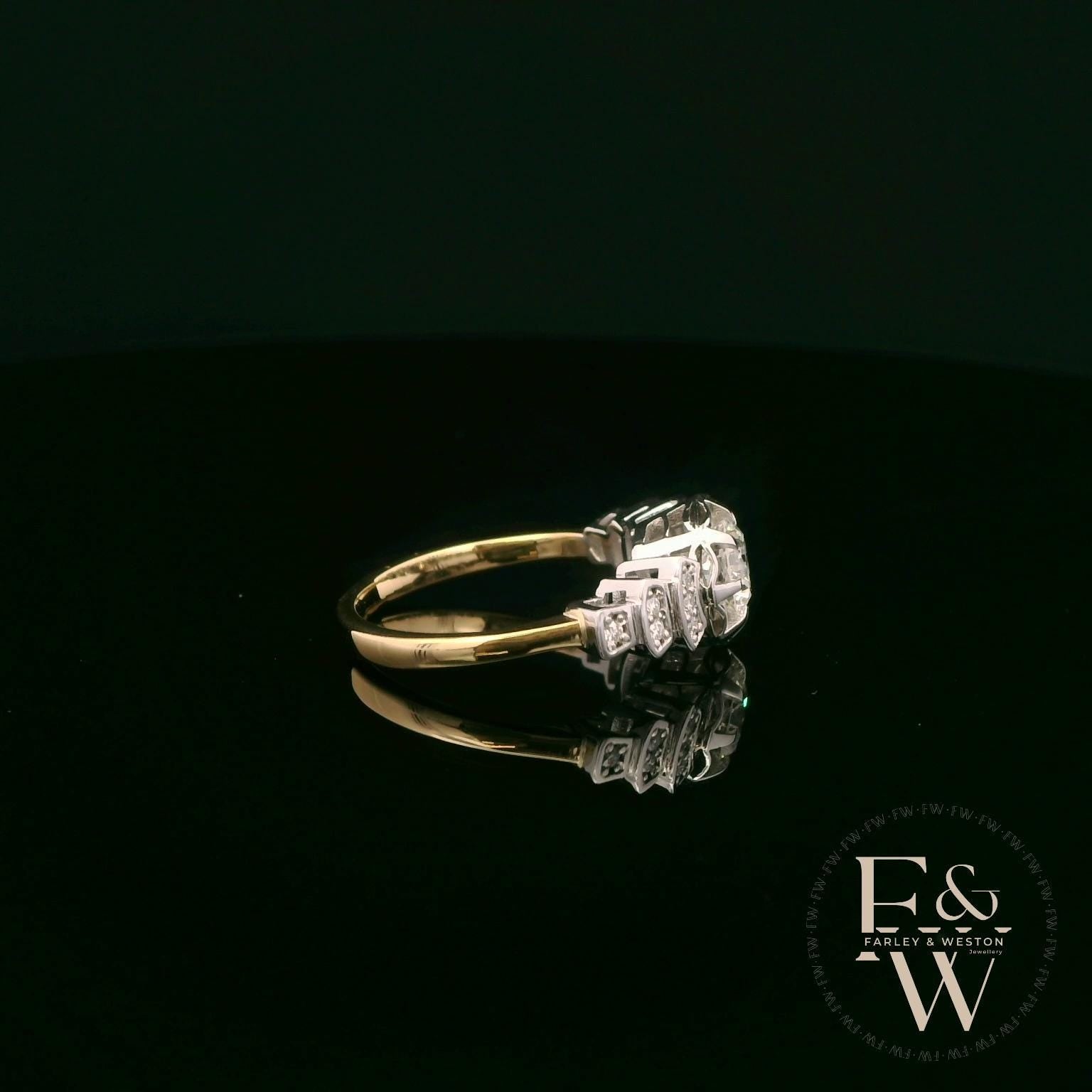 18ct White & Yellow Gold Multi-Stone Diamond Art Deco Ring