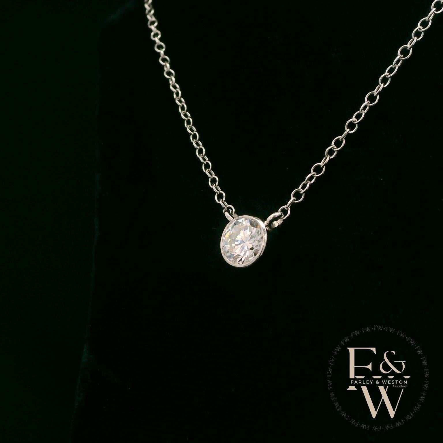 9ct White Single Stone Moissanite Necklace