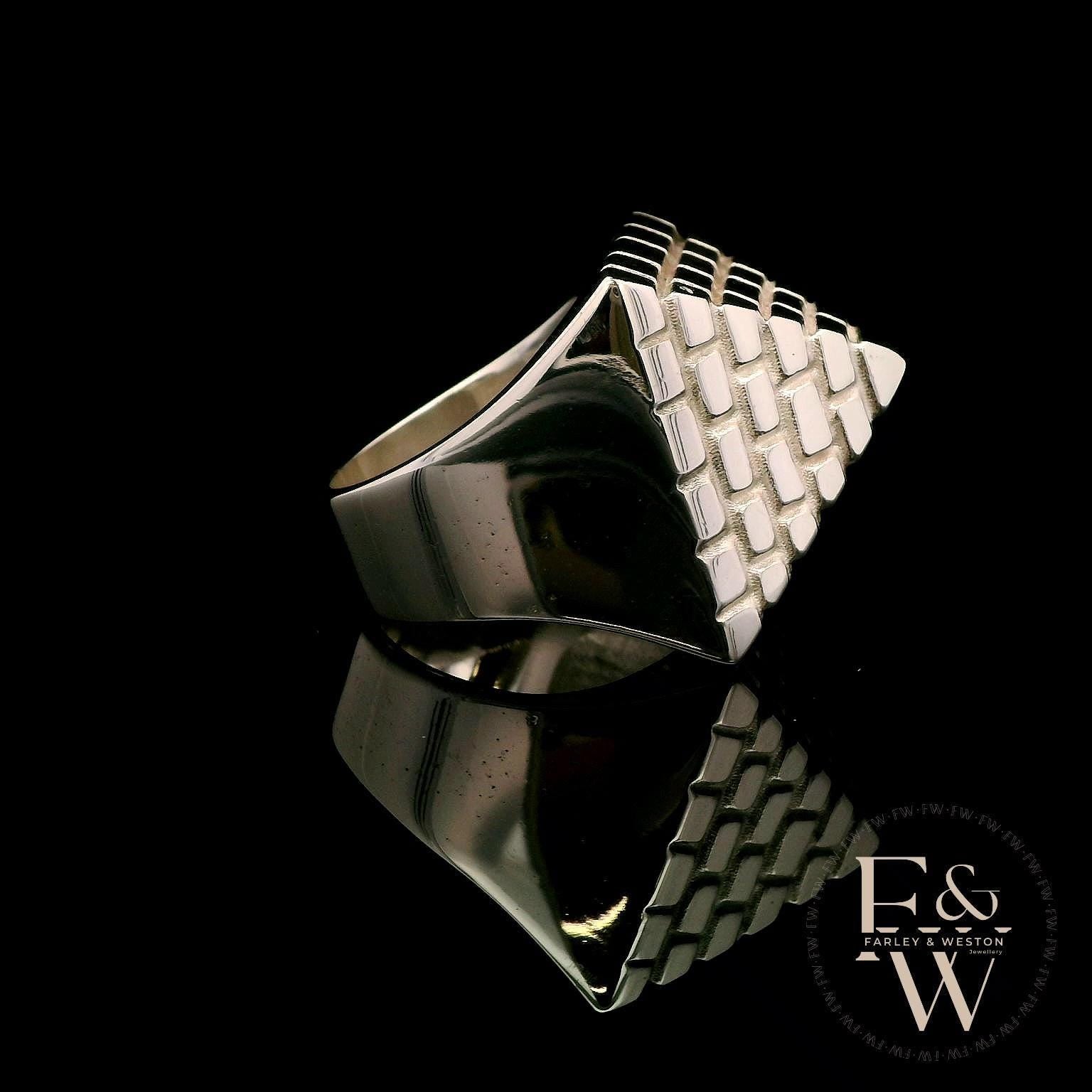 Heavy Silver Textured Pyramid Ring