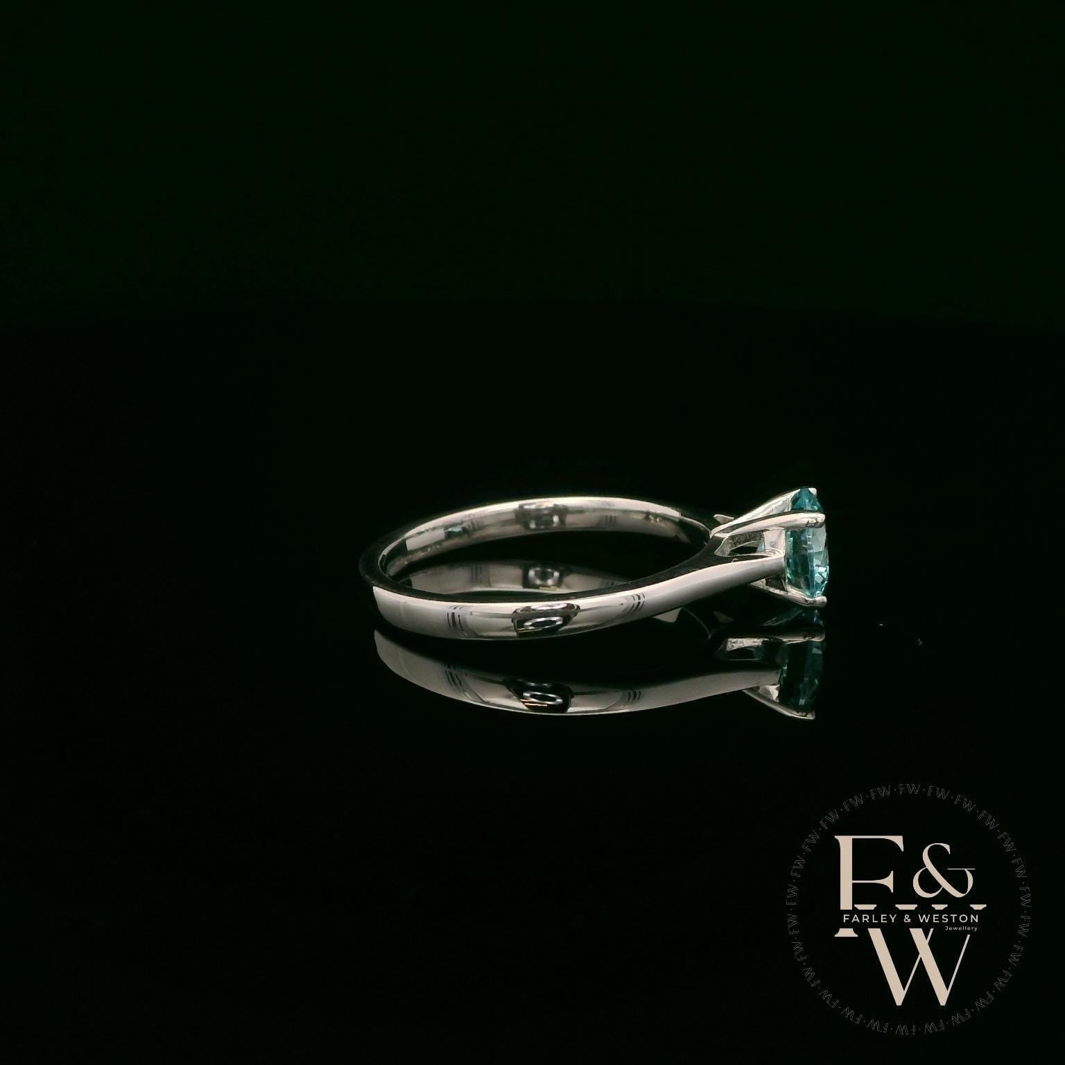 Solitaire Aquamarine & Silver Engagement Ring