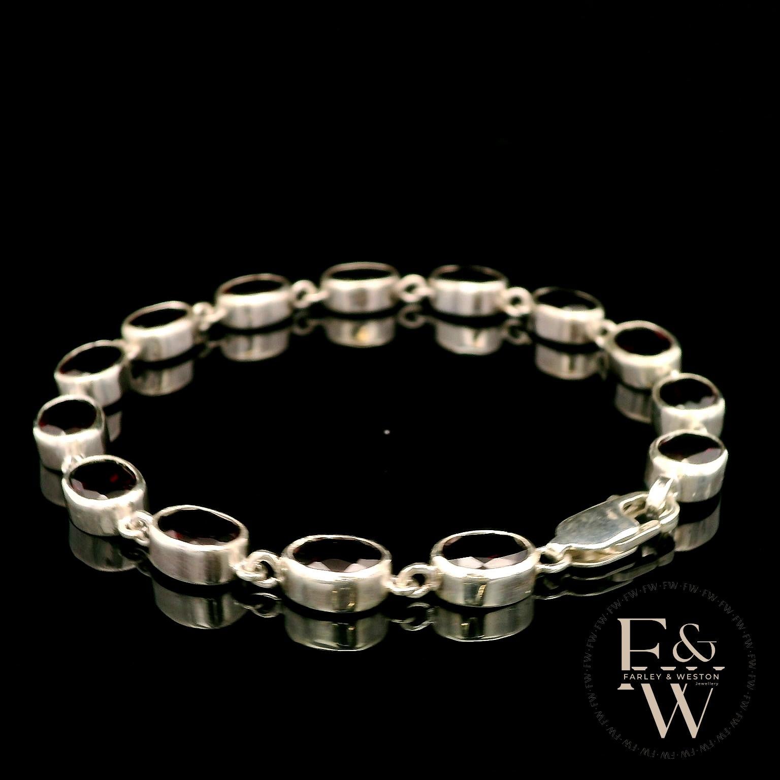 Sterling Silver Oval Garnet Bracelet