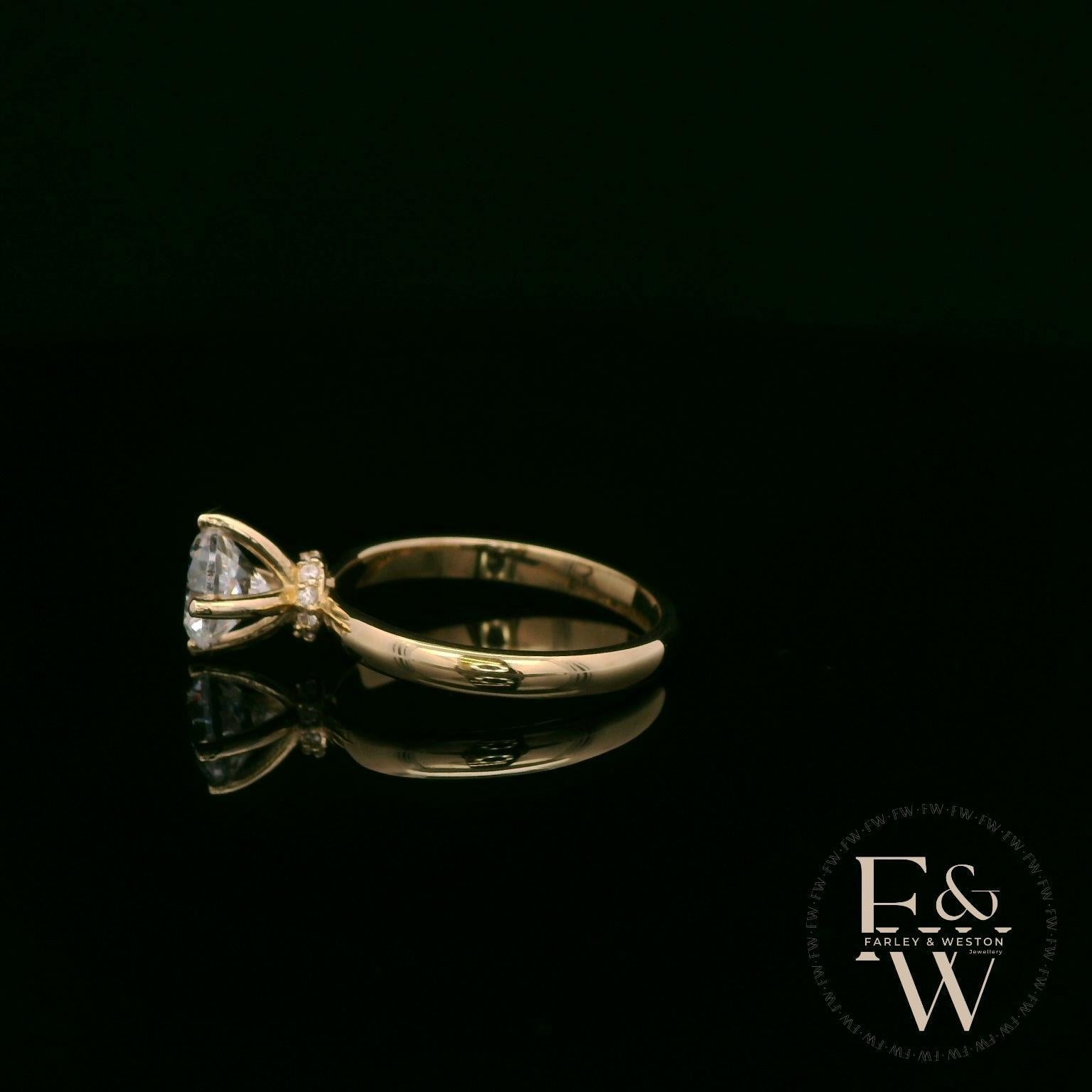 9ct Yellow Gold White Moissanite Single Stone with Bezel Set Head Ring