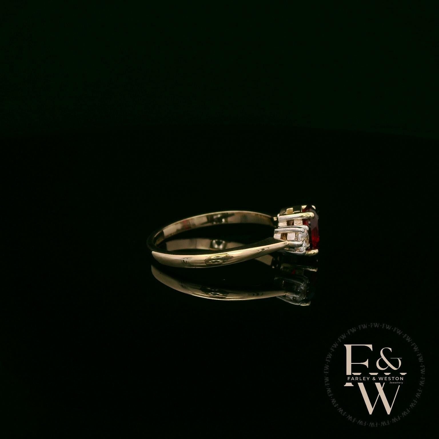 Lab Grown Ruby and Diamond 9ct Yellow Trilogy Ring
