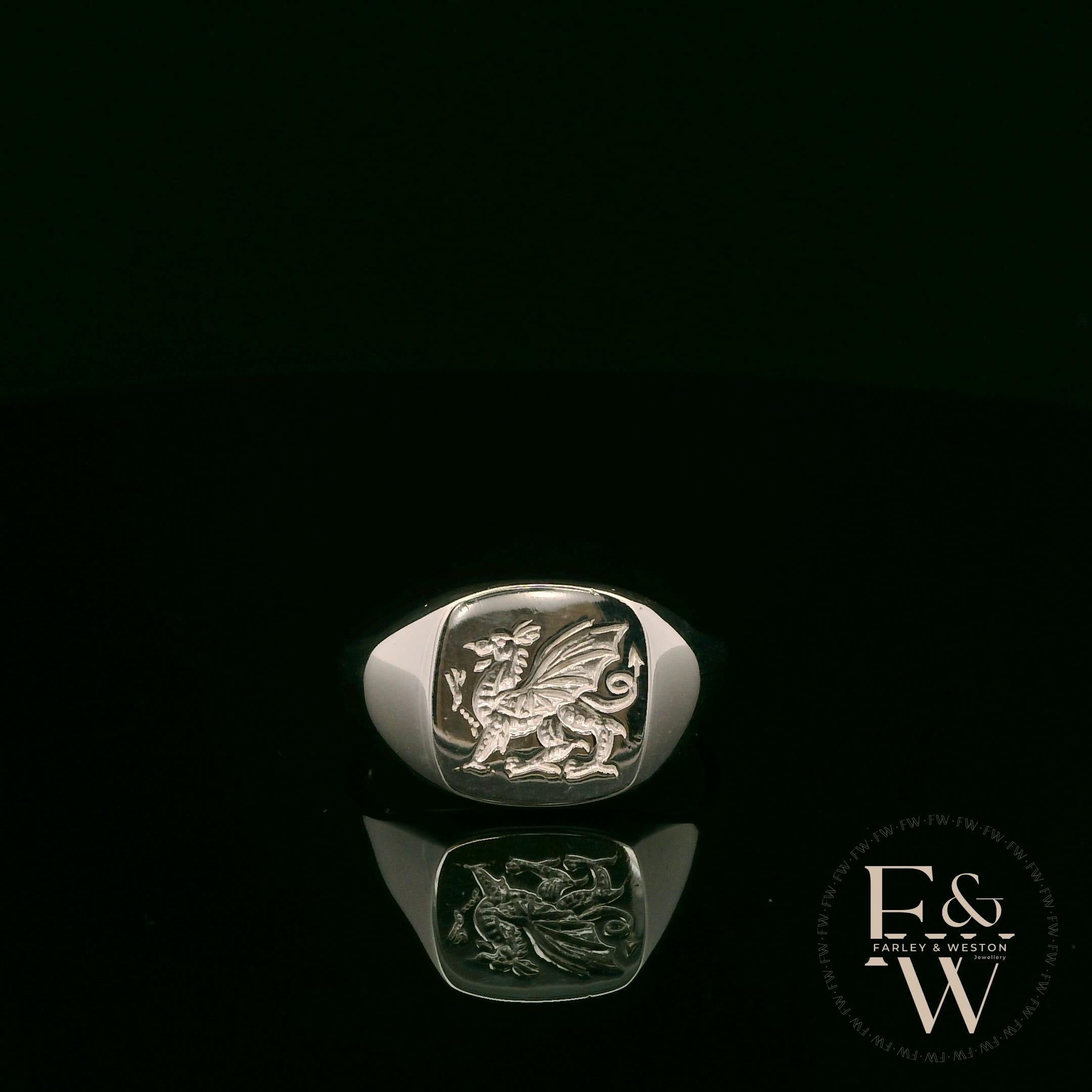 Sterling Silver Welsh Dragon Signet Ring
