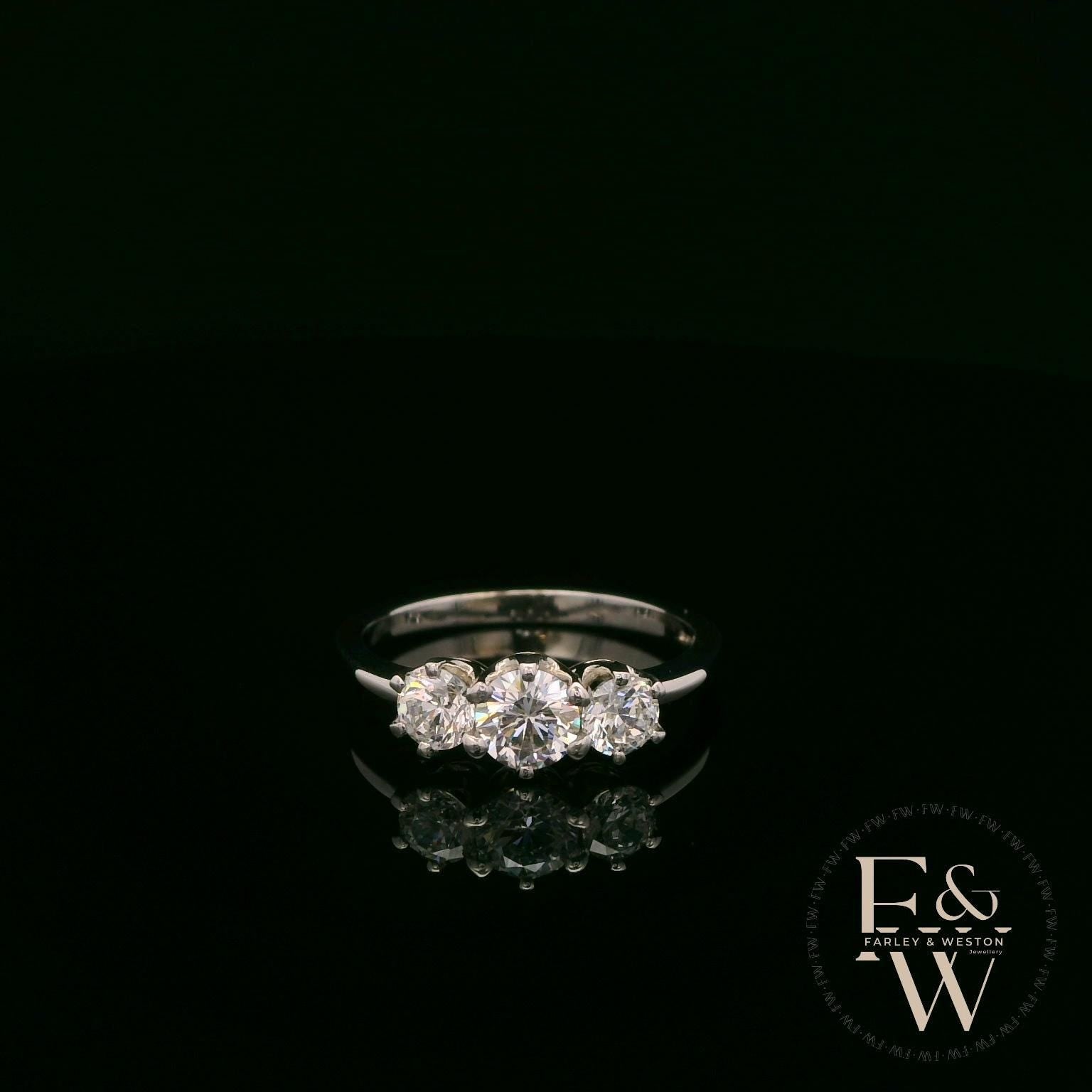 9ct White Gold & Three Stone Moissanite Ring