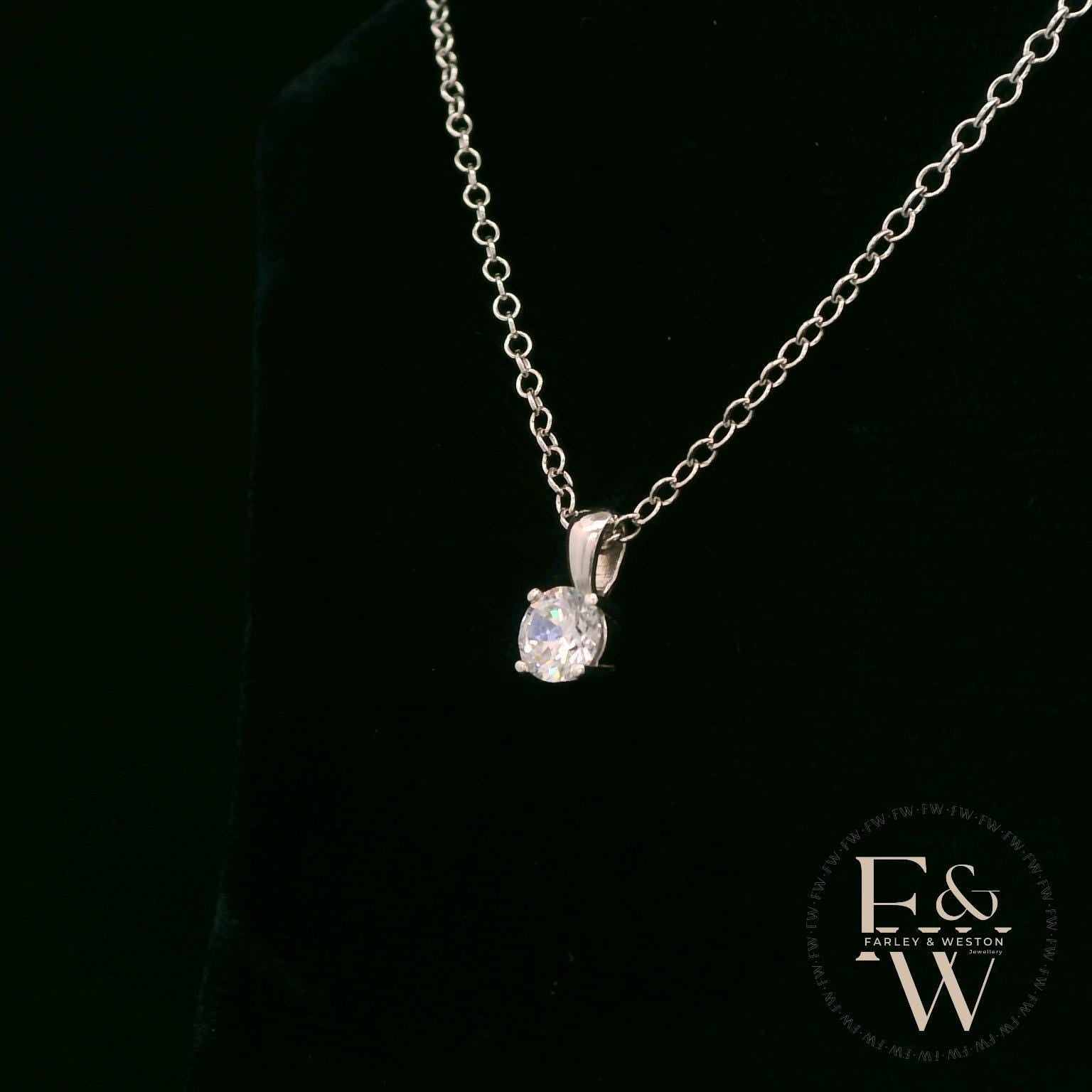 9ct White Gold & Solitaire Moissanite Pendant