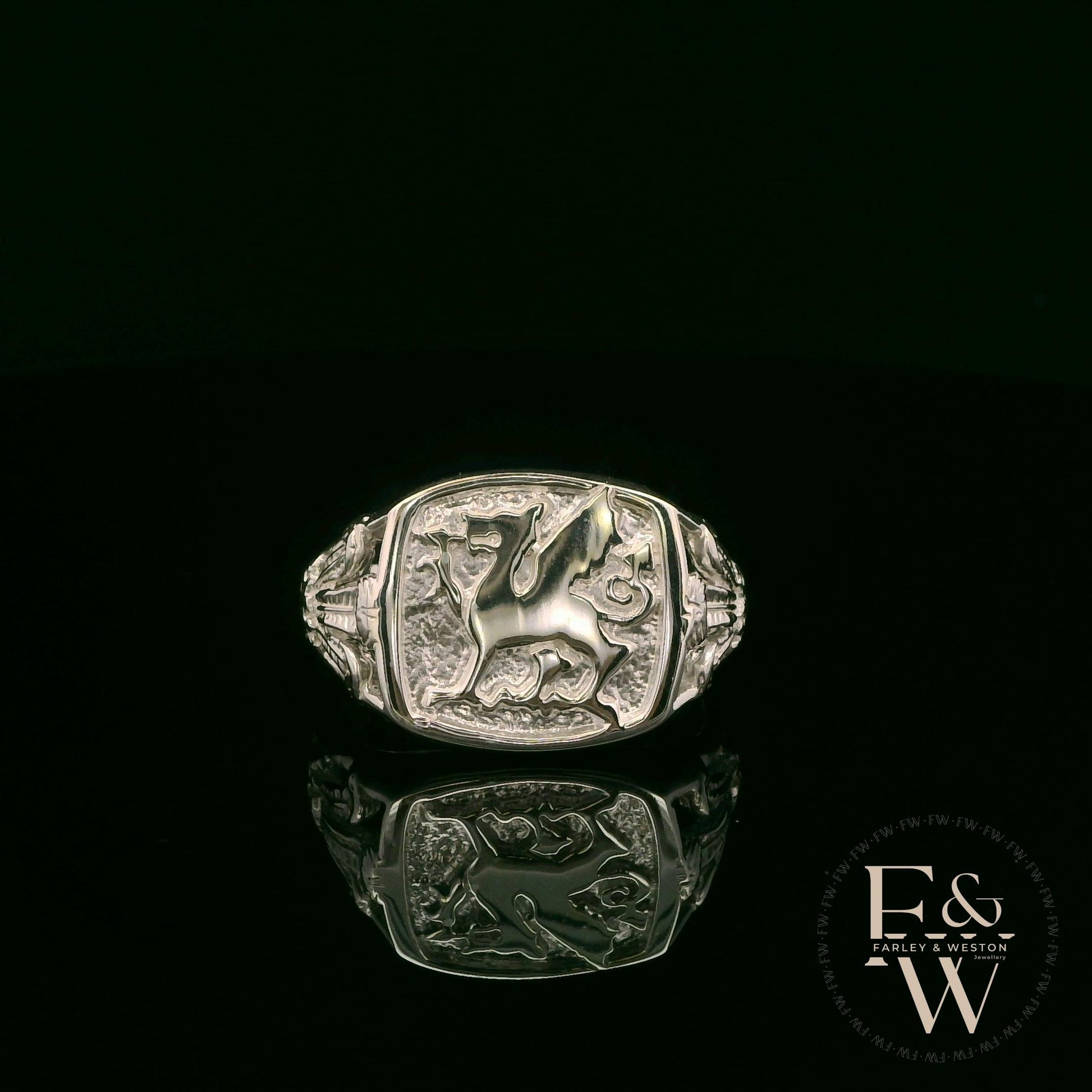 Large Sterling Silver Welsh Dragon Signet Ring