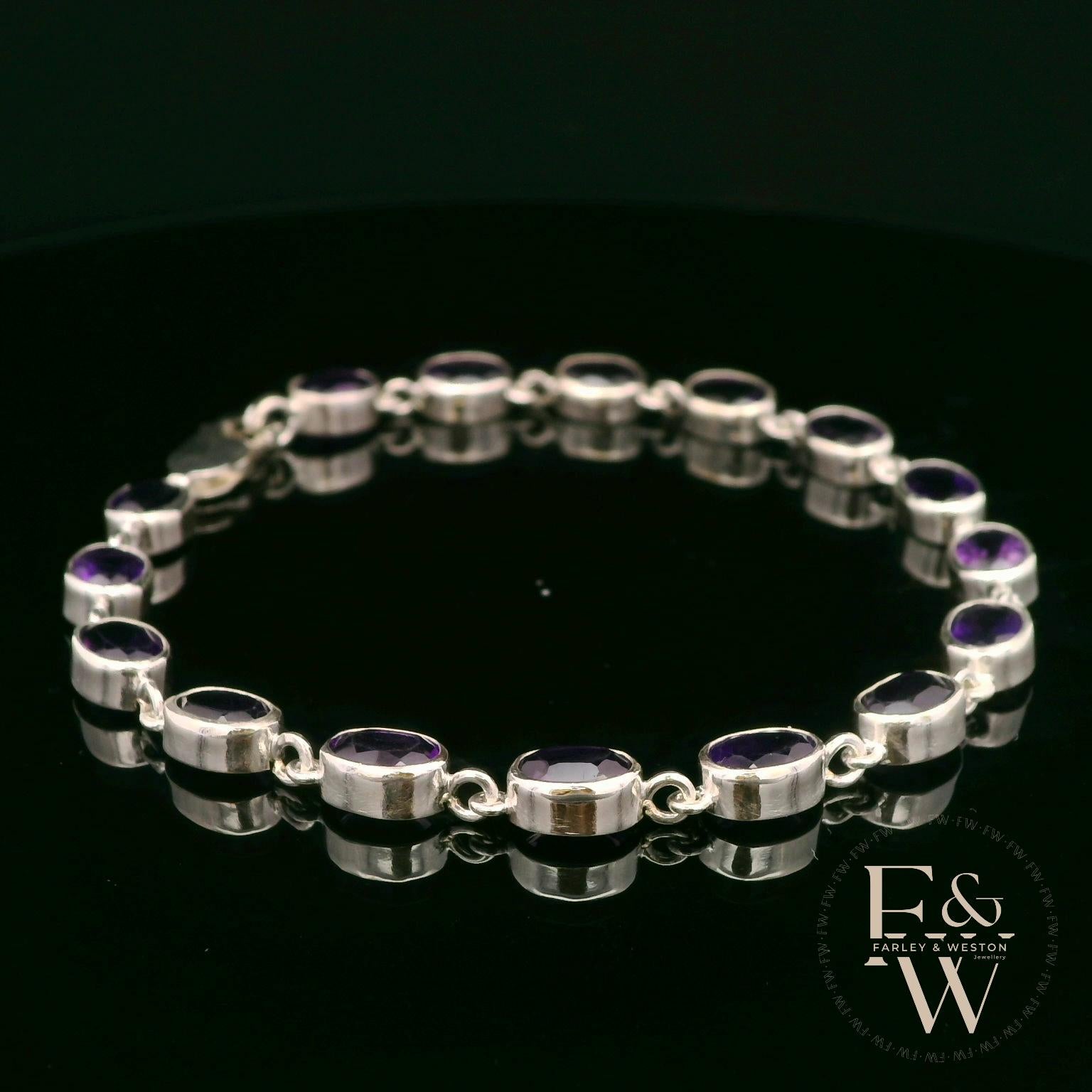 Sterling Silver Oval Amethyst Bracelet