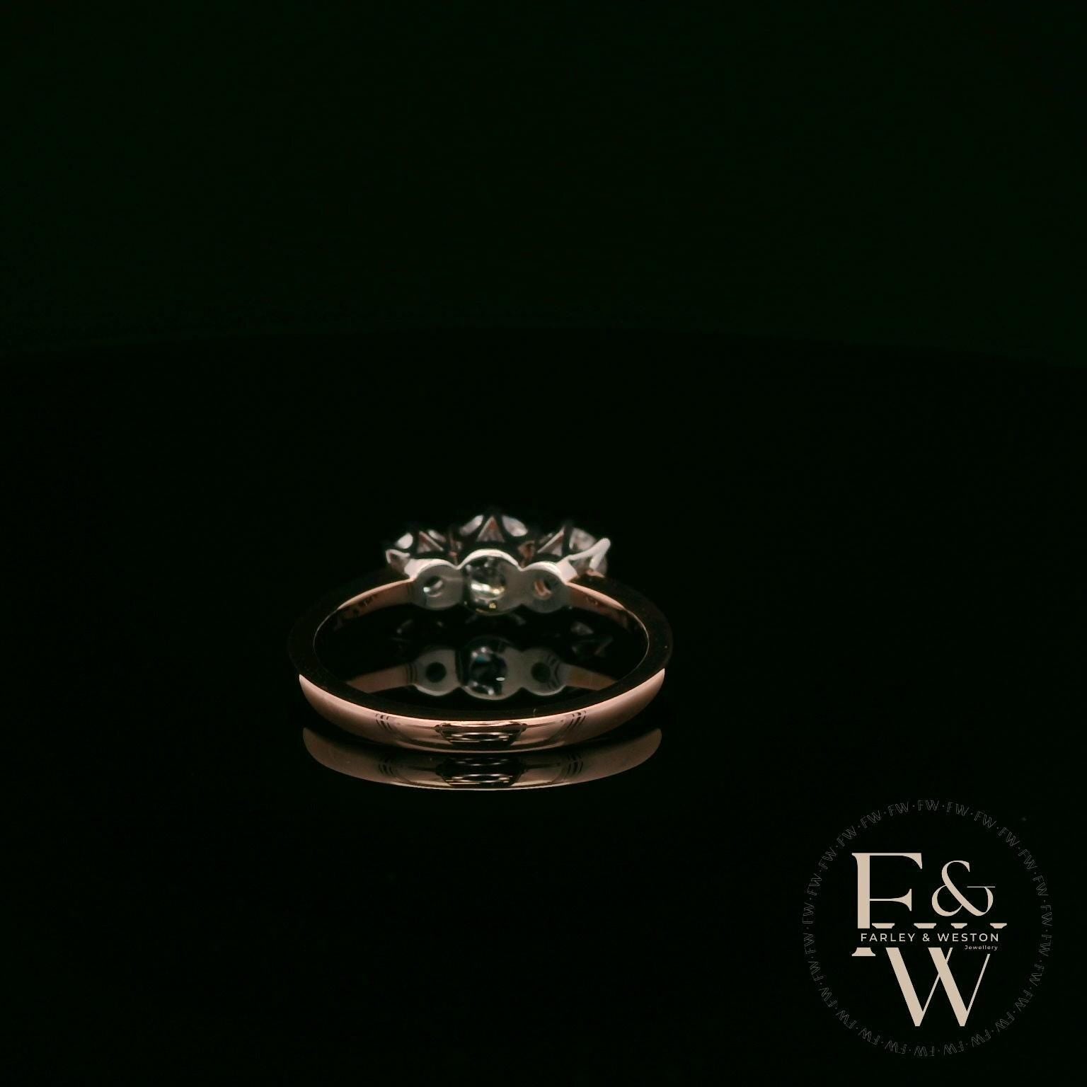 9ct Rose Gold & Three Stone Moissanite Ring