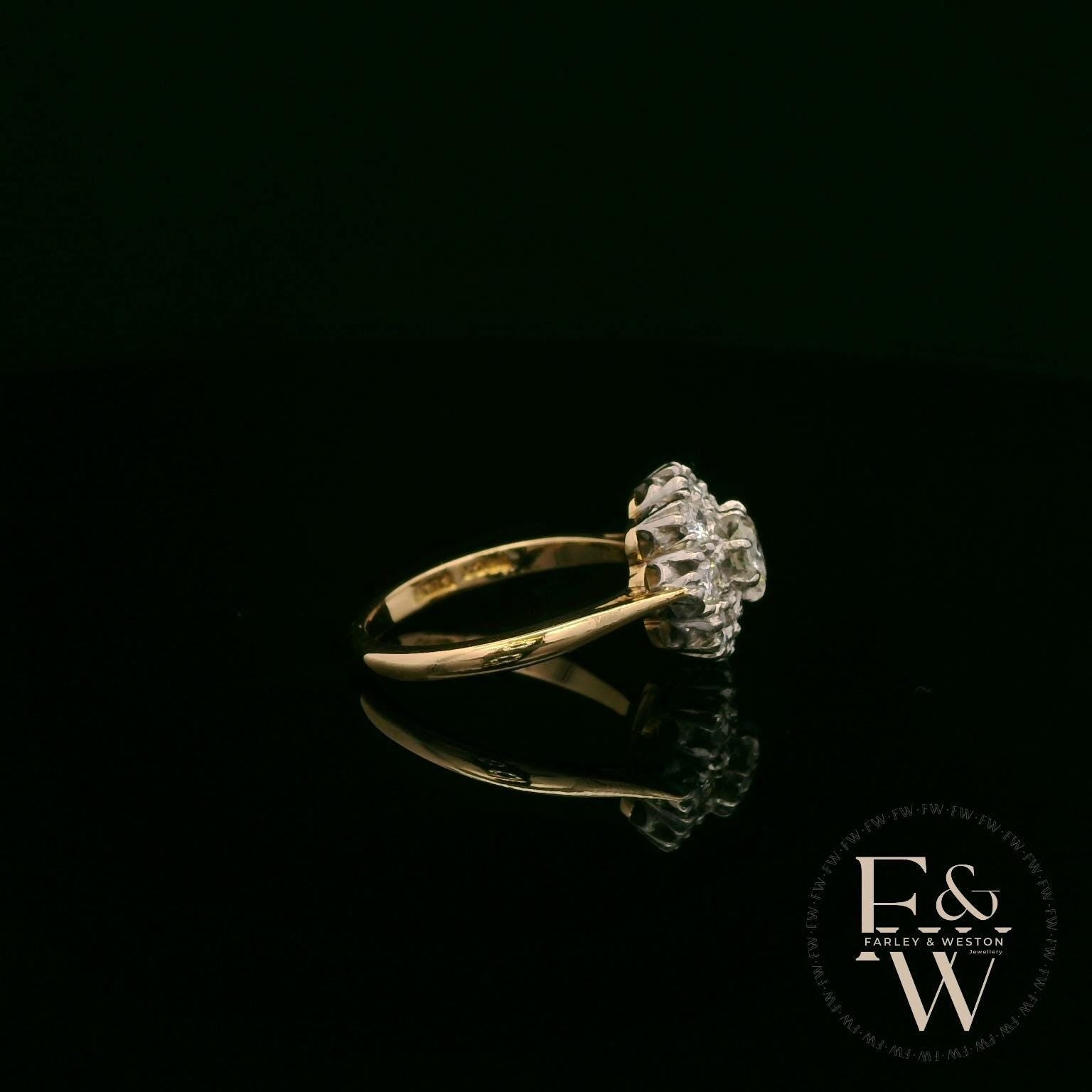18ct White & Yellow Gold Round-Cut Floral Design Diamond Ring