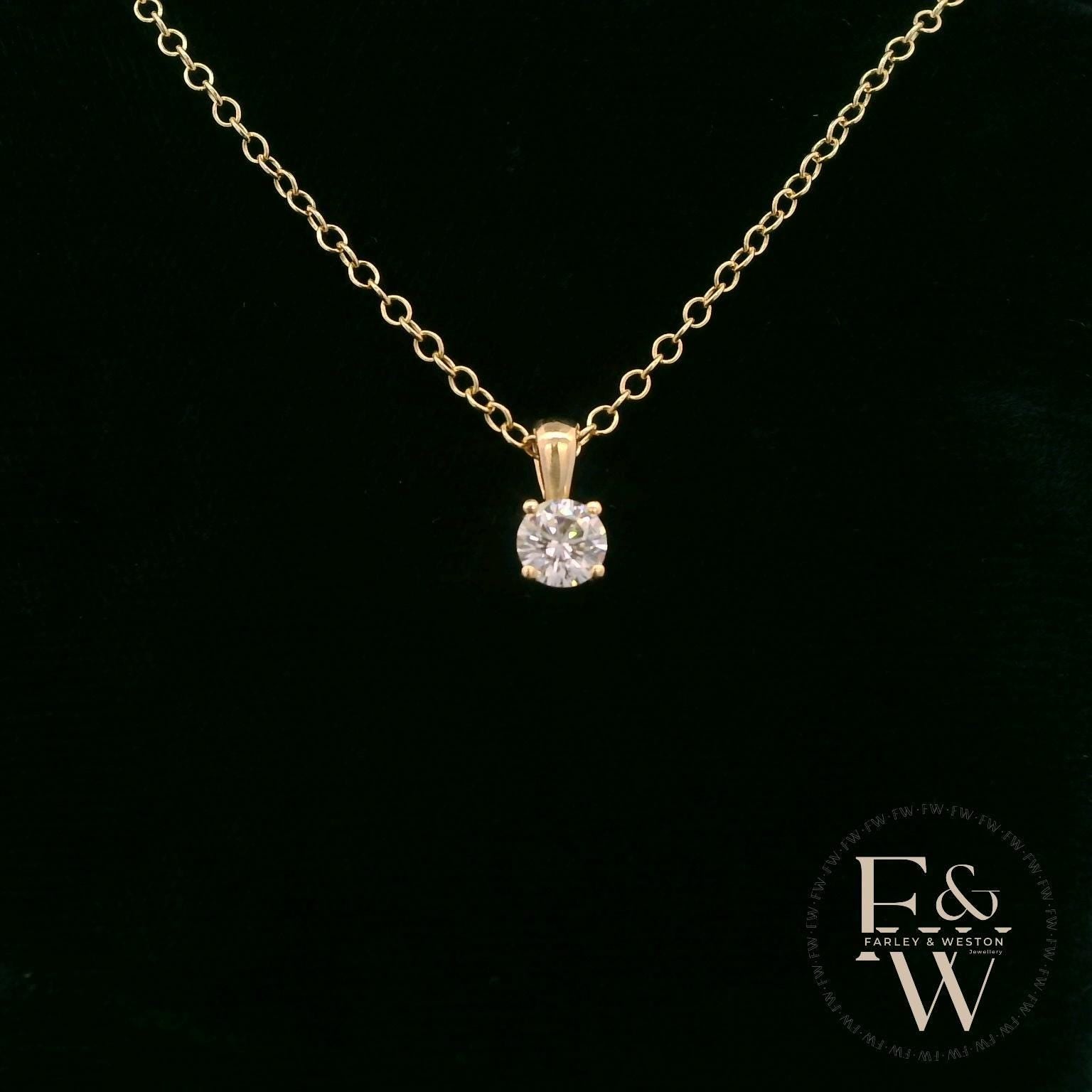9ct Yellow Gold & Solitaire Moissanite Pendant