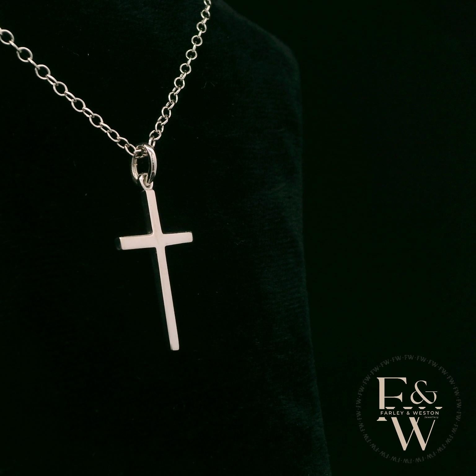 9ct White Gold Small Plain Cross Pendant