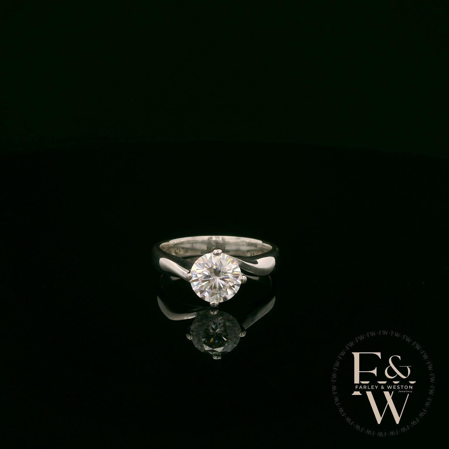 Silver Solitaire Round-Cut White Moissanite Diamond Ring