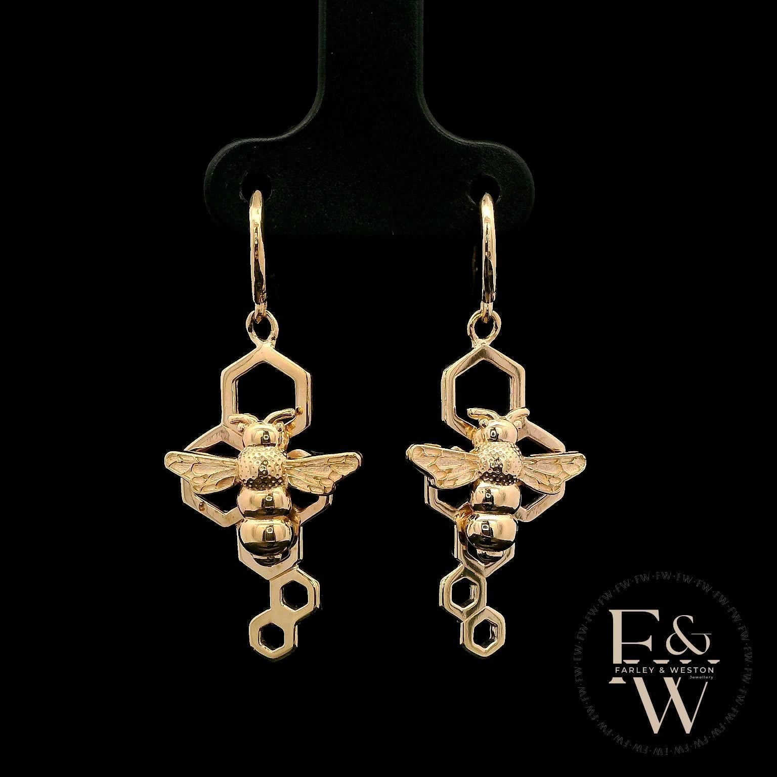 9ct Yellow Gold Bee-Inspired Earrings