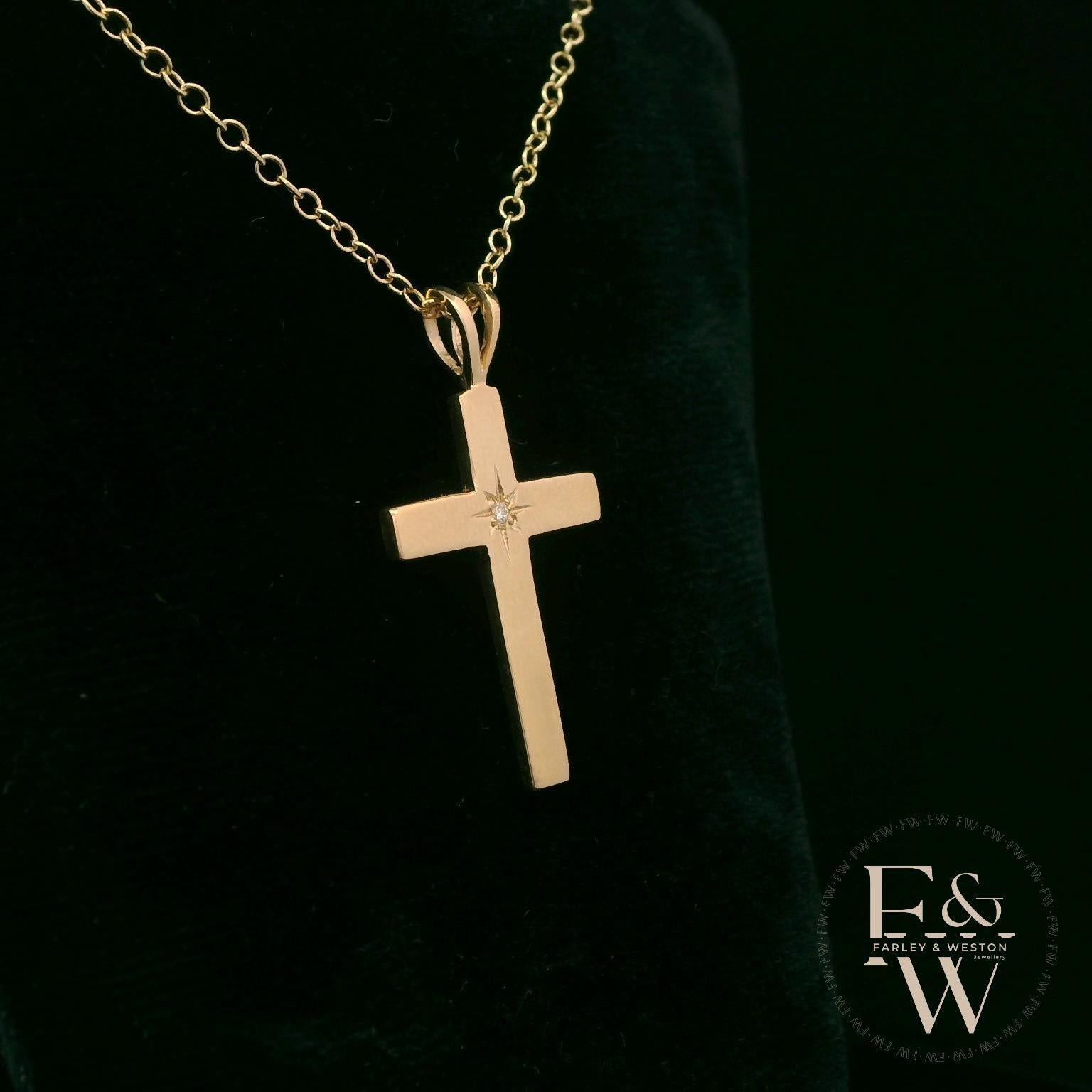 9ct Yellow Gold White Moissanite Stone Set Cross Pendant