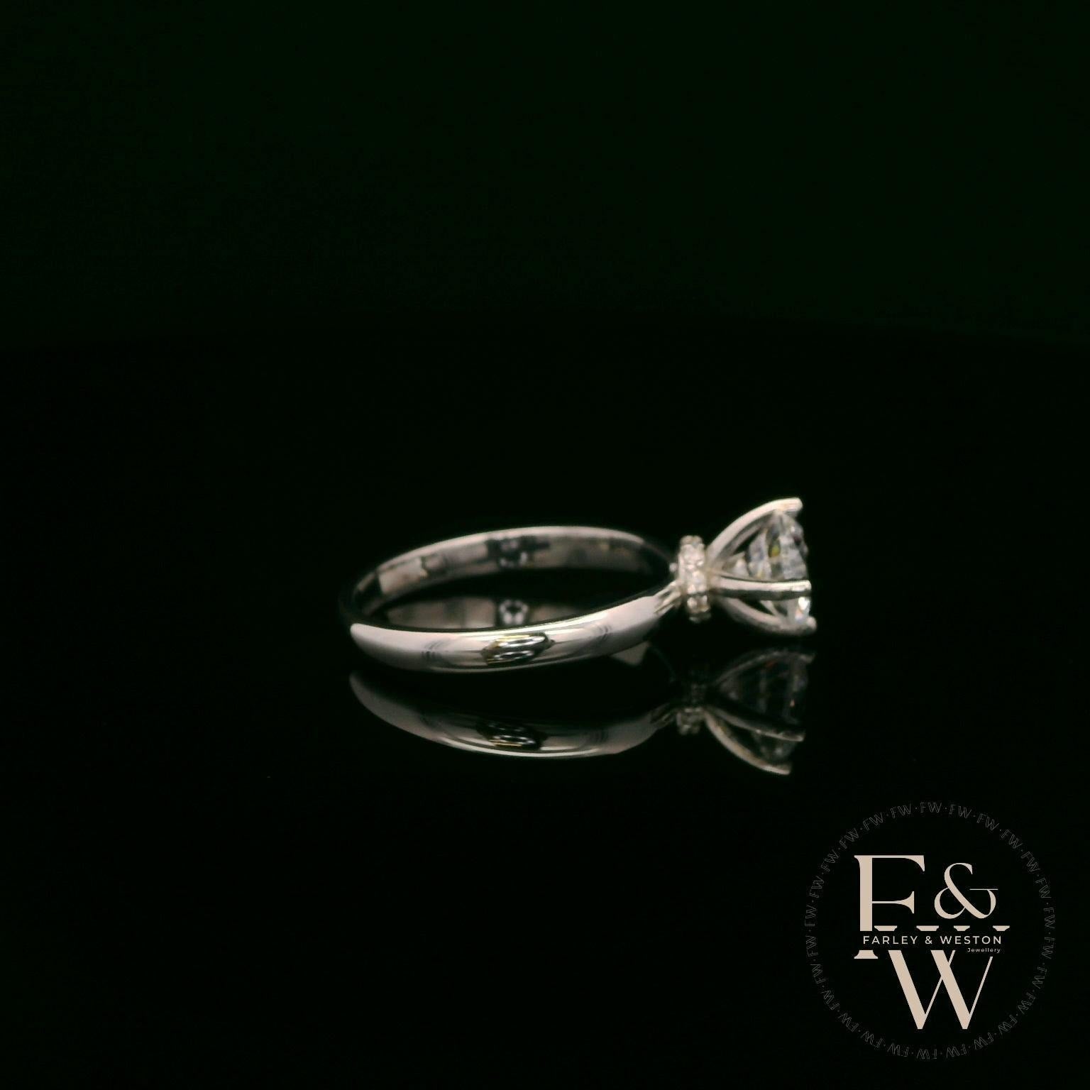 9ct White Gold White Moissanite Single Stone with Bezel Set Head Ring