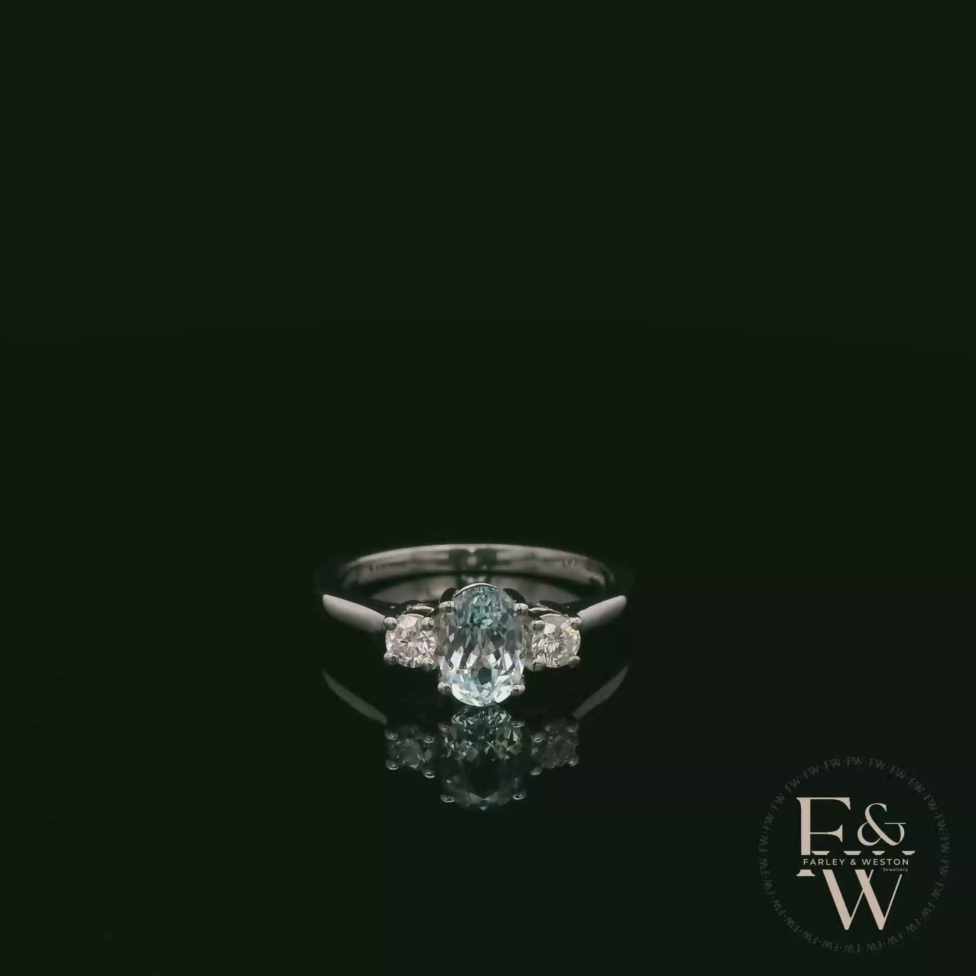 Lab-Grown Aqua and Diamond 9ct White Gold Trilogy Ring