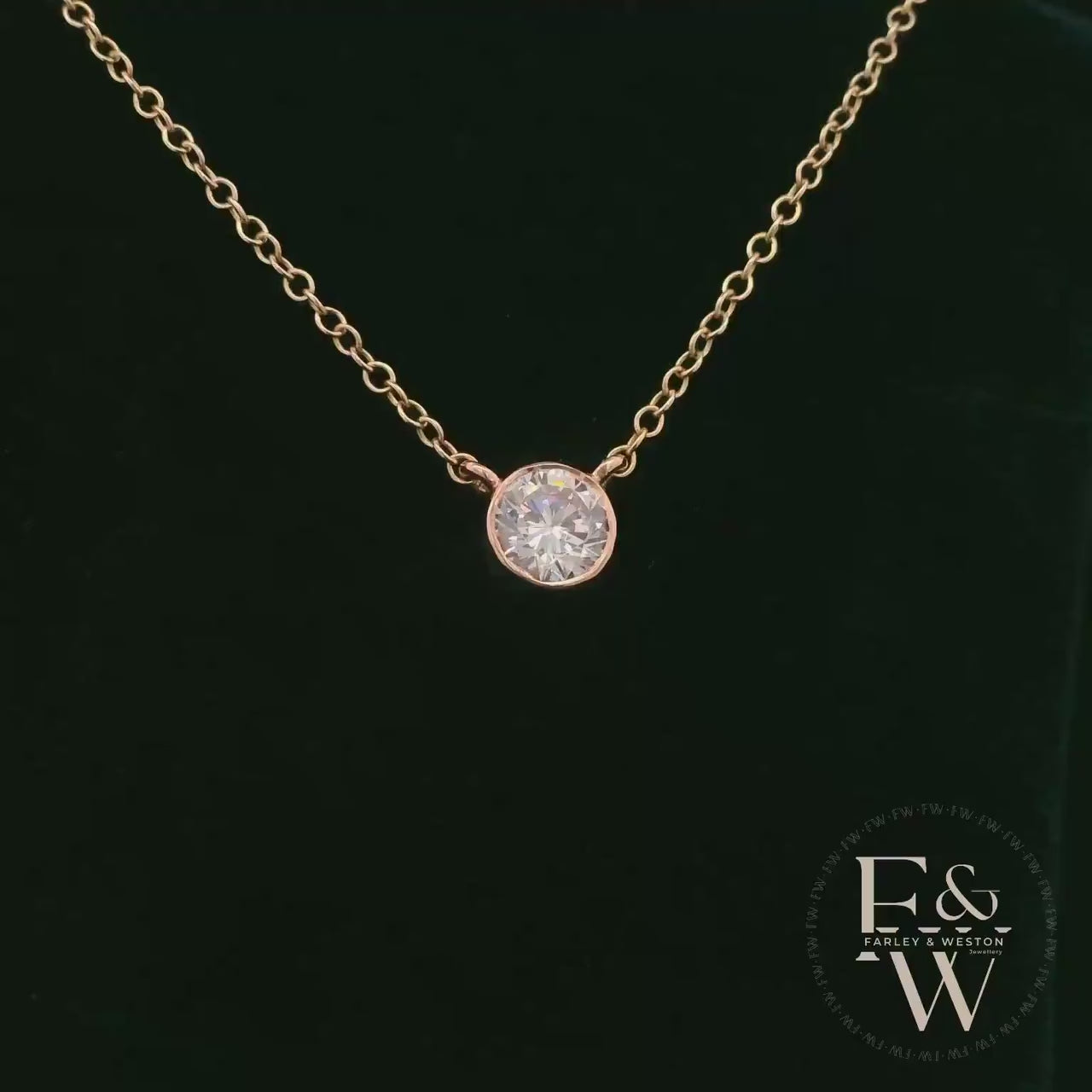 9ct Rose Gold Single Stone Moissanite Necklace