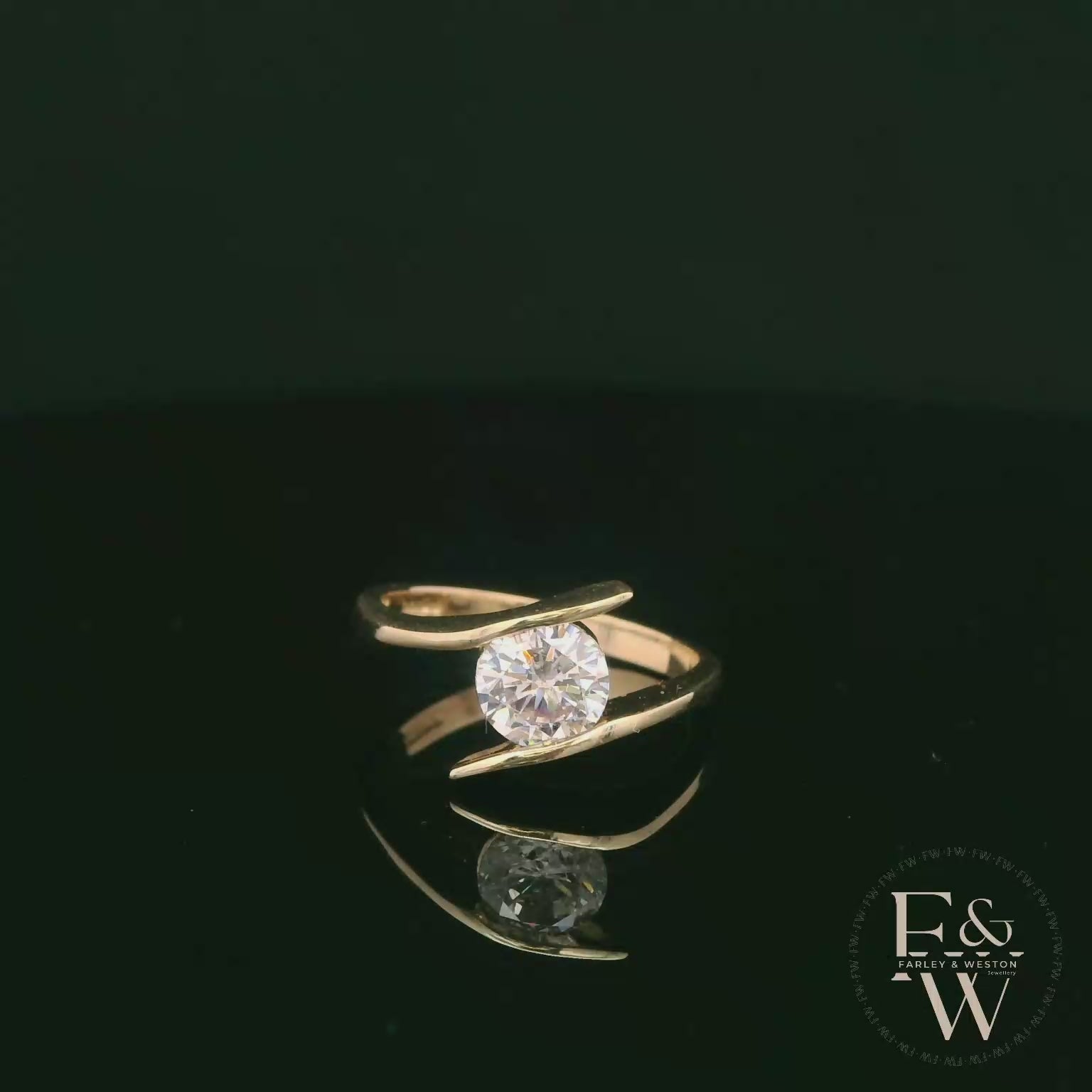 9ct Yellow Gold Tension Set Single Stone White Moissanite Ring