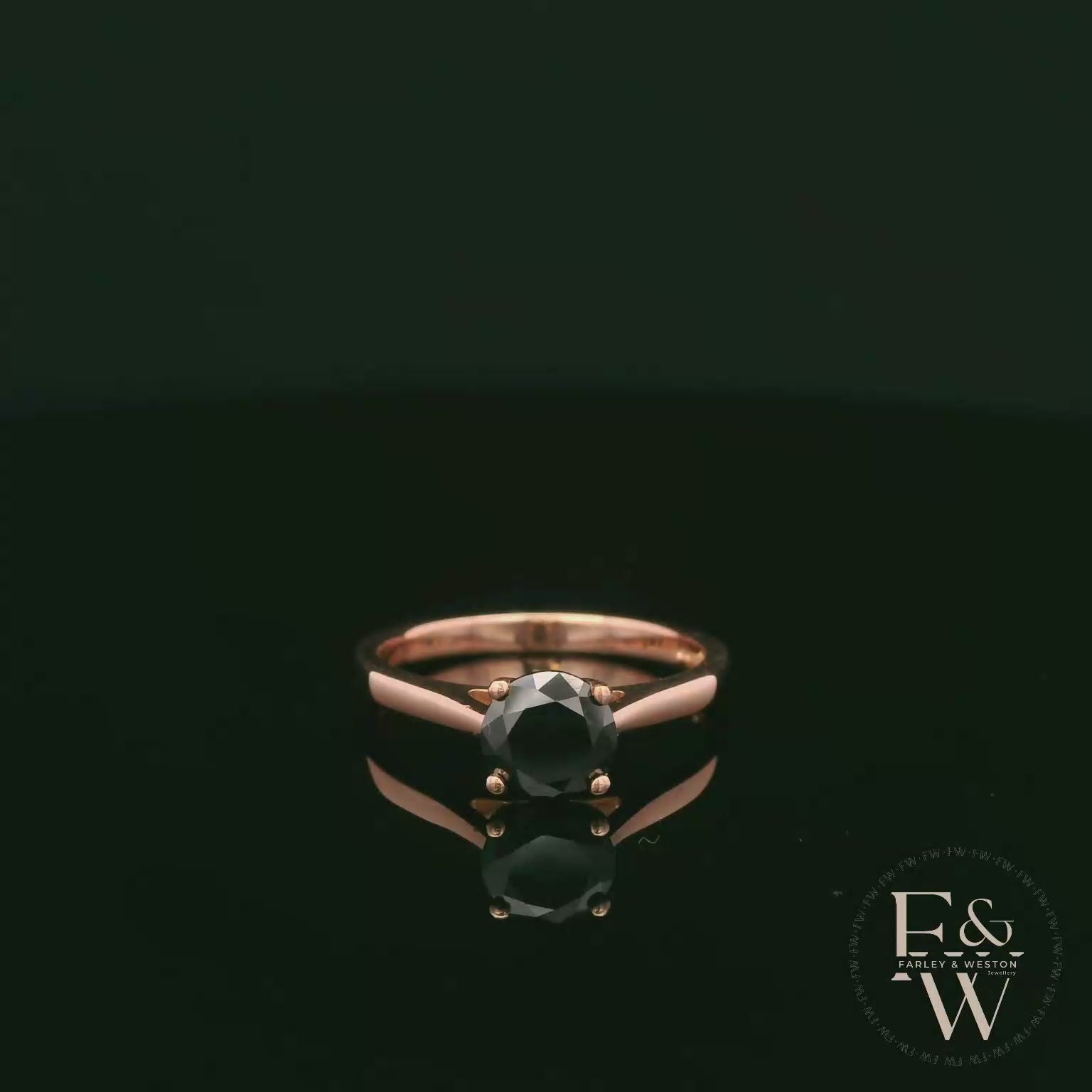 9ct Rose Gold Black CZ Solitaire Ring