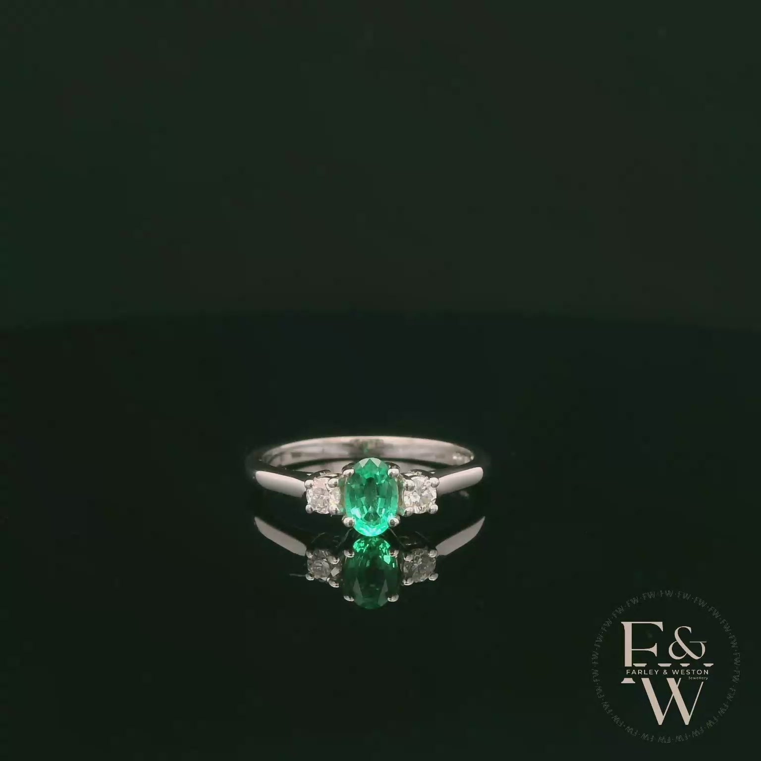 Lab-Grown Emerald and Diamond 9ct White Gold Trilogy Ring