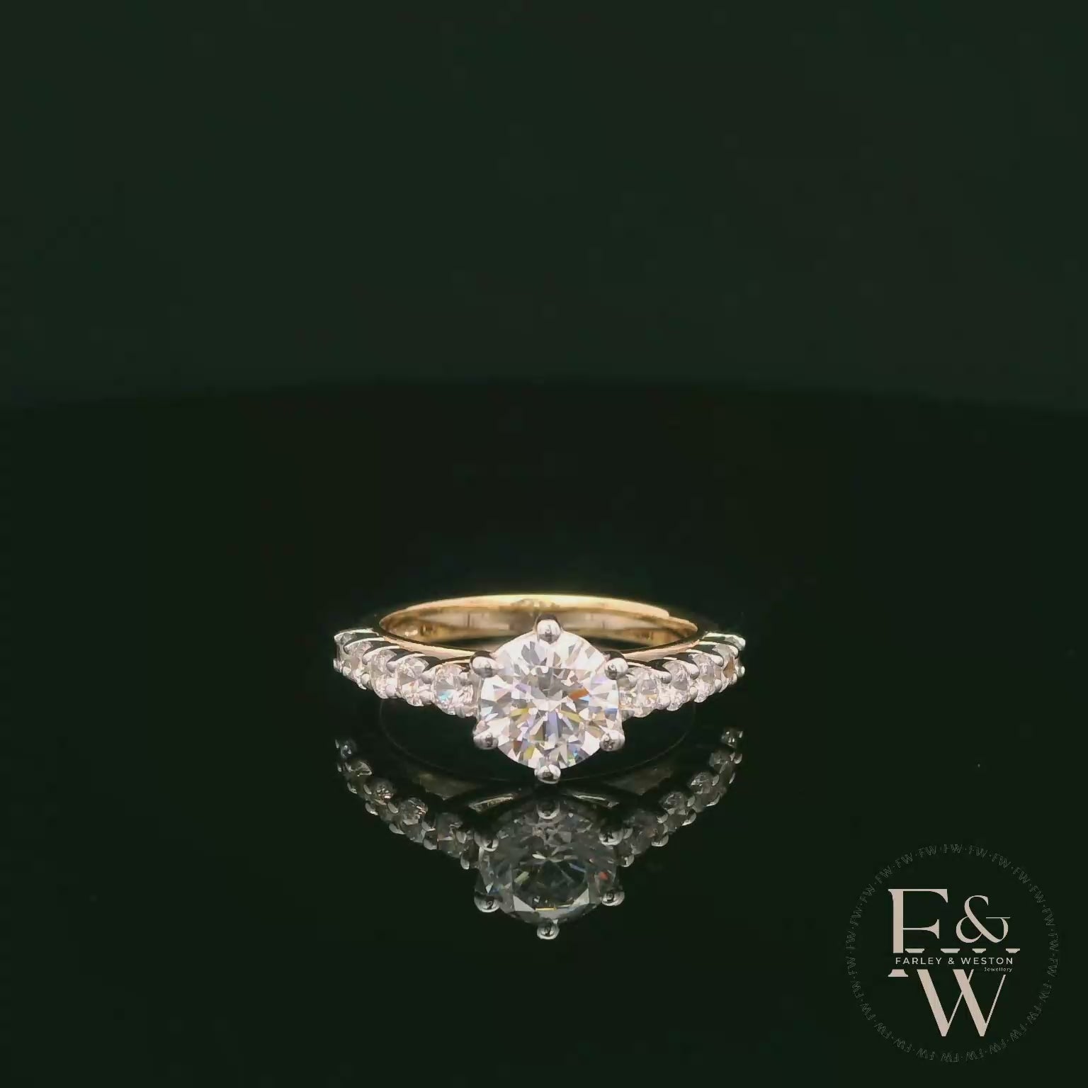 9ct Yellow Gold Solitaire White Moissanite with Stone Set Shoulders