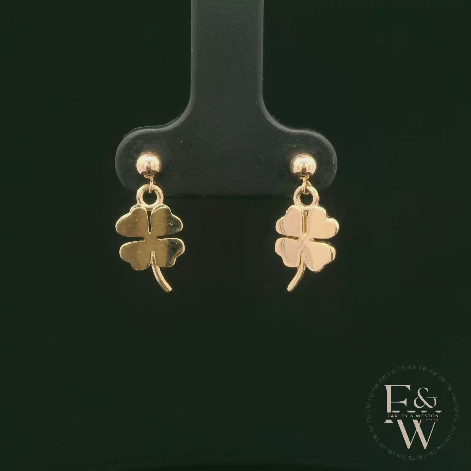 9ct Yellow Gold 4 Leaf Clover Dropper Earrings